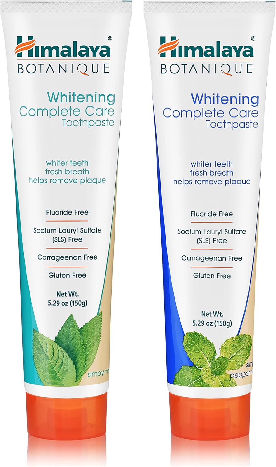 Himalaya Botanique Whitening Complete Care Toothpaste, Variety, 2 Pack | Whitening Fluoride Free Toothpaste for Brighter Teeth & Fresh Breath, Mint & Peppermint ,No SLS, Vegan, Gluten Free, 5.29 oz