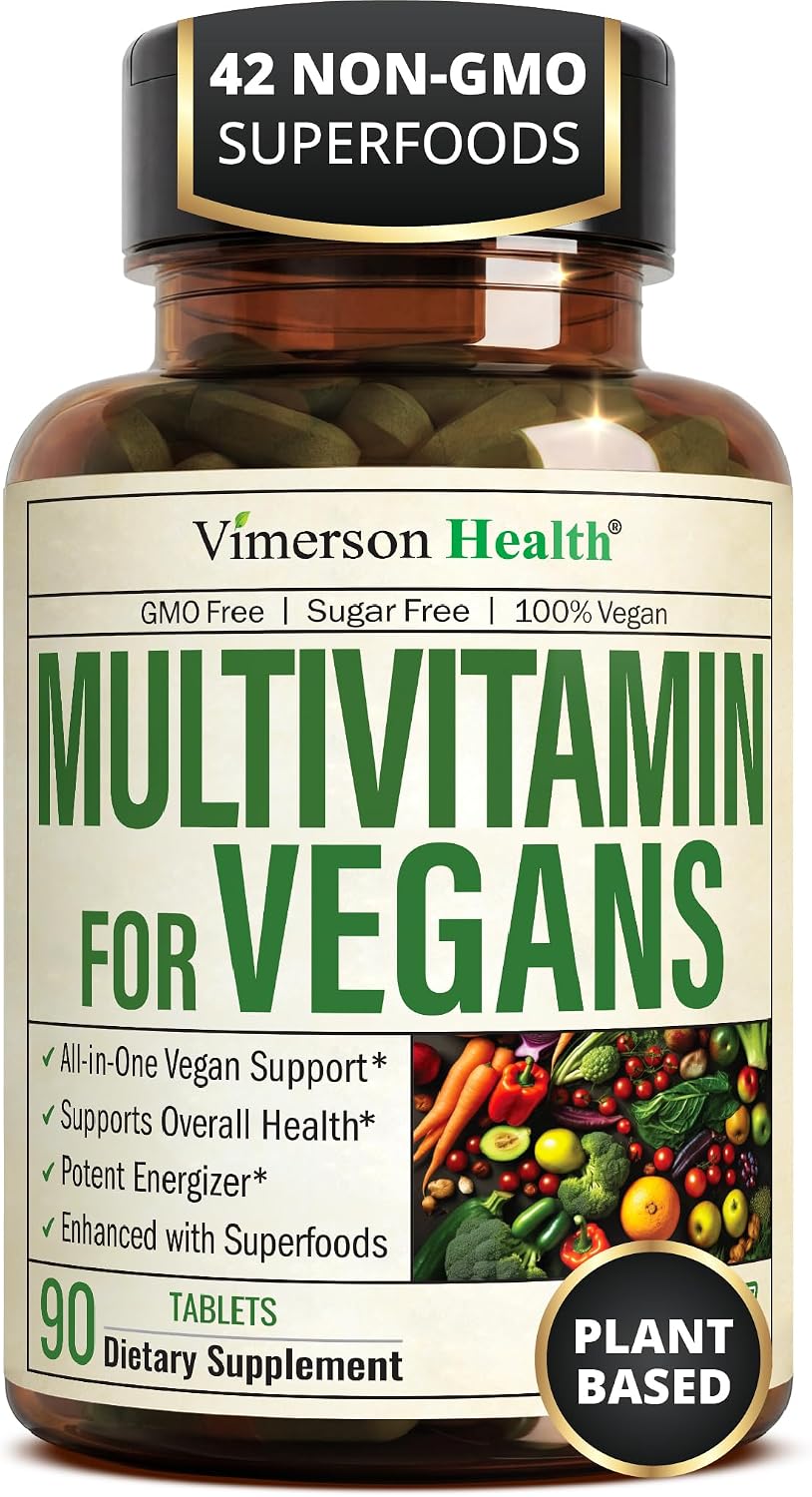 Vimerson Health Vegan Multivitamin for Women and Men: Vitamins, Chelated Minerals and Bioavailable D3 for Focus and Energy Support – Daily Womens and Mens Multivitamins & Multiminerals – 90 Tablets
