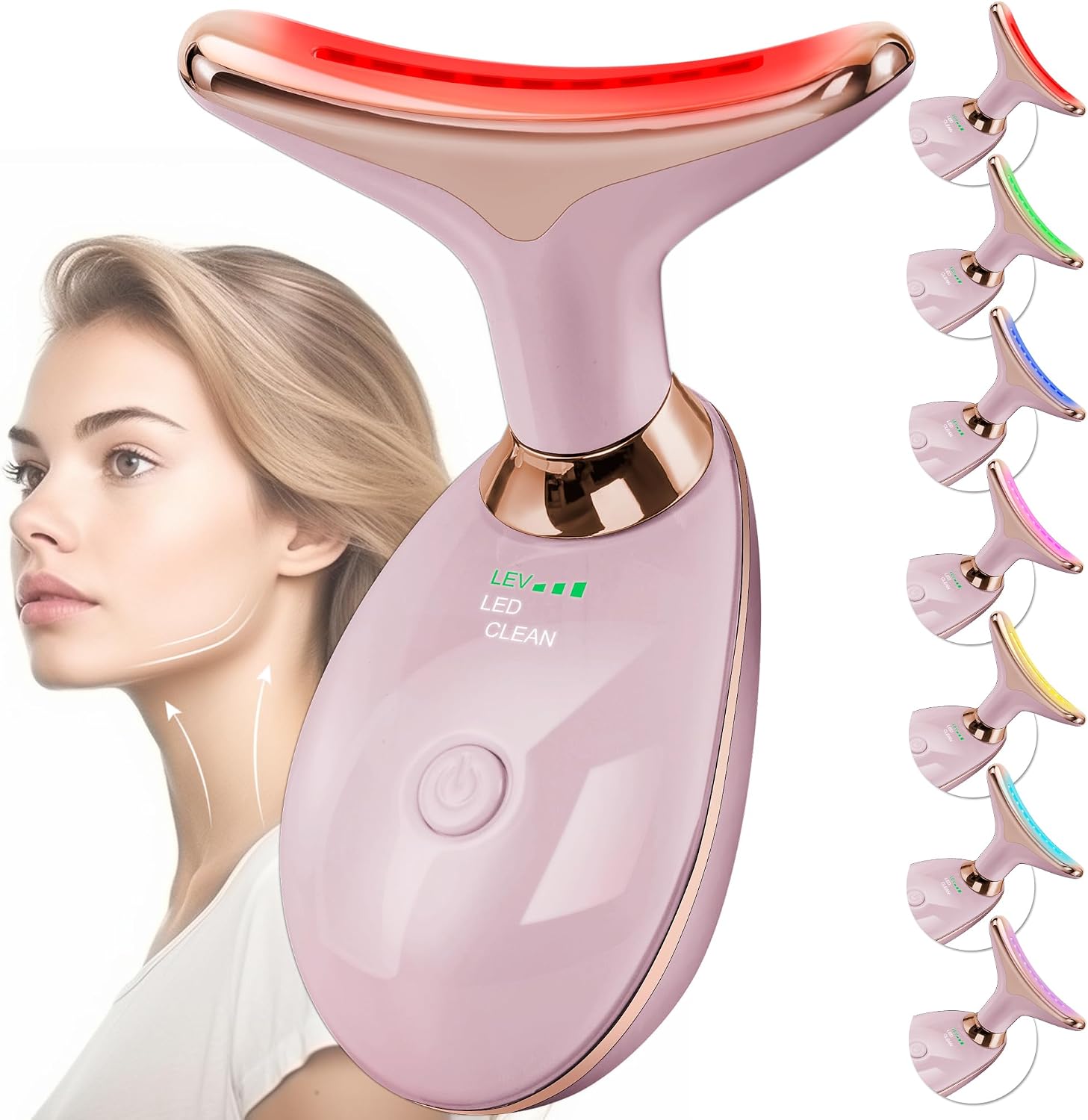 Facial Massager Red-Light-Therapy-for-Face and Neck, Face 𝖲 culpting Wand with 7 Color – Birthday, Christmas, Mothers Day, Valentines Day Gifts for Her Women Mom Best Friend Wife Teacher (Rose Gold)