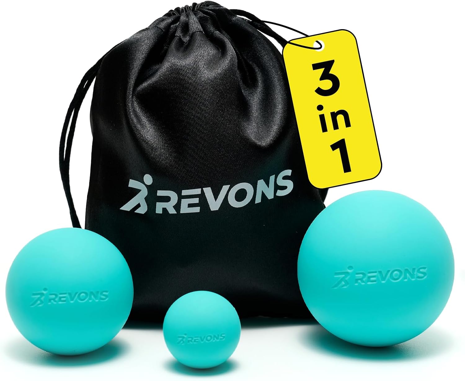 3 in 1 Massage Ball Set – Lacrosse Balls for Myofascial Release, Back Pain Relief, Face Fitness, Trigger Points, Yoga, Physical Therapy, Muscle Recovery and Soft Deep Tissue Massage (Turquoise)