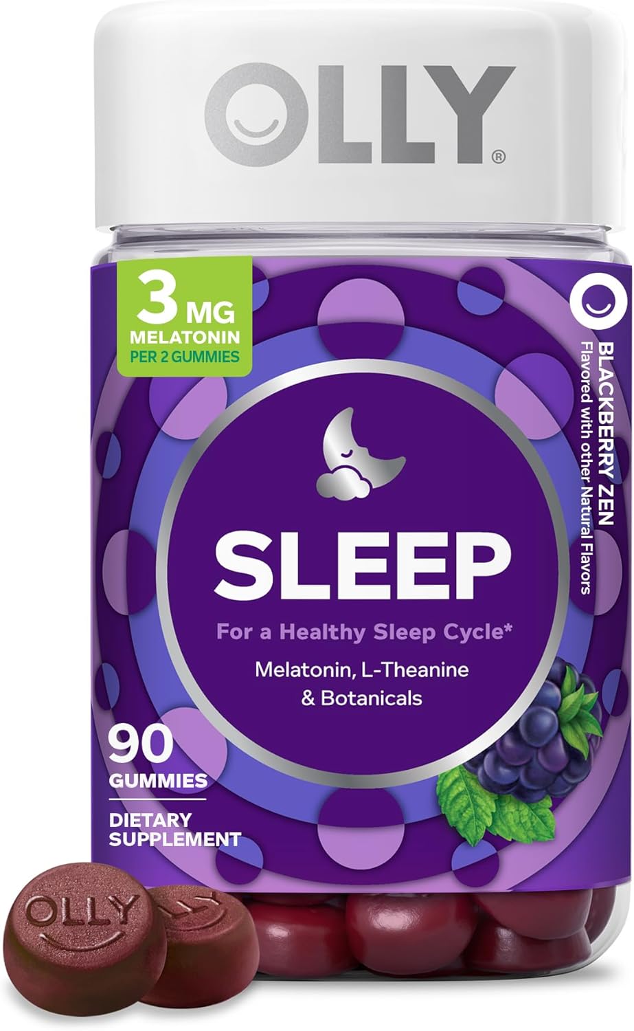 OLLY Sleep Support Gummy Supplement,* 3 mg Melatonin, L-Theanine – 90 Count
