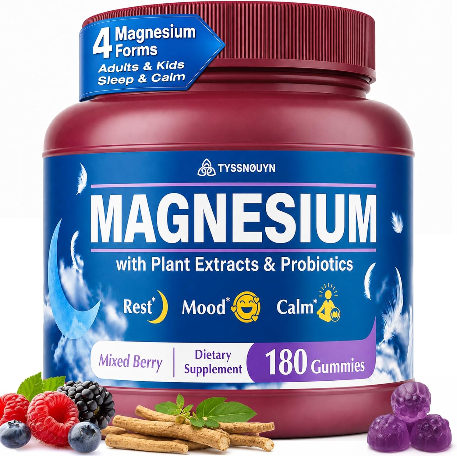 Magnesium Glycinate Gummies, Magnesium Sleep Gummies for Adults & Kids | 500mg Magnesium Complex Supplement with Ashwagandha, Probiotics, B6, D3 for Sleep, Focus, Calm & Muscle, 0 Sugar, 180 Count