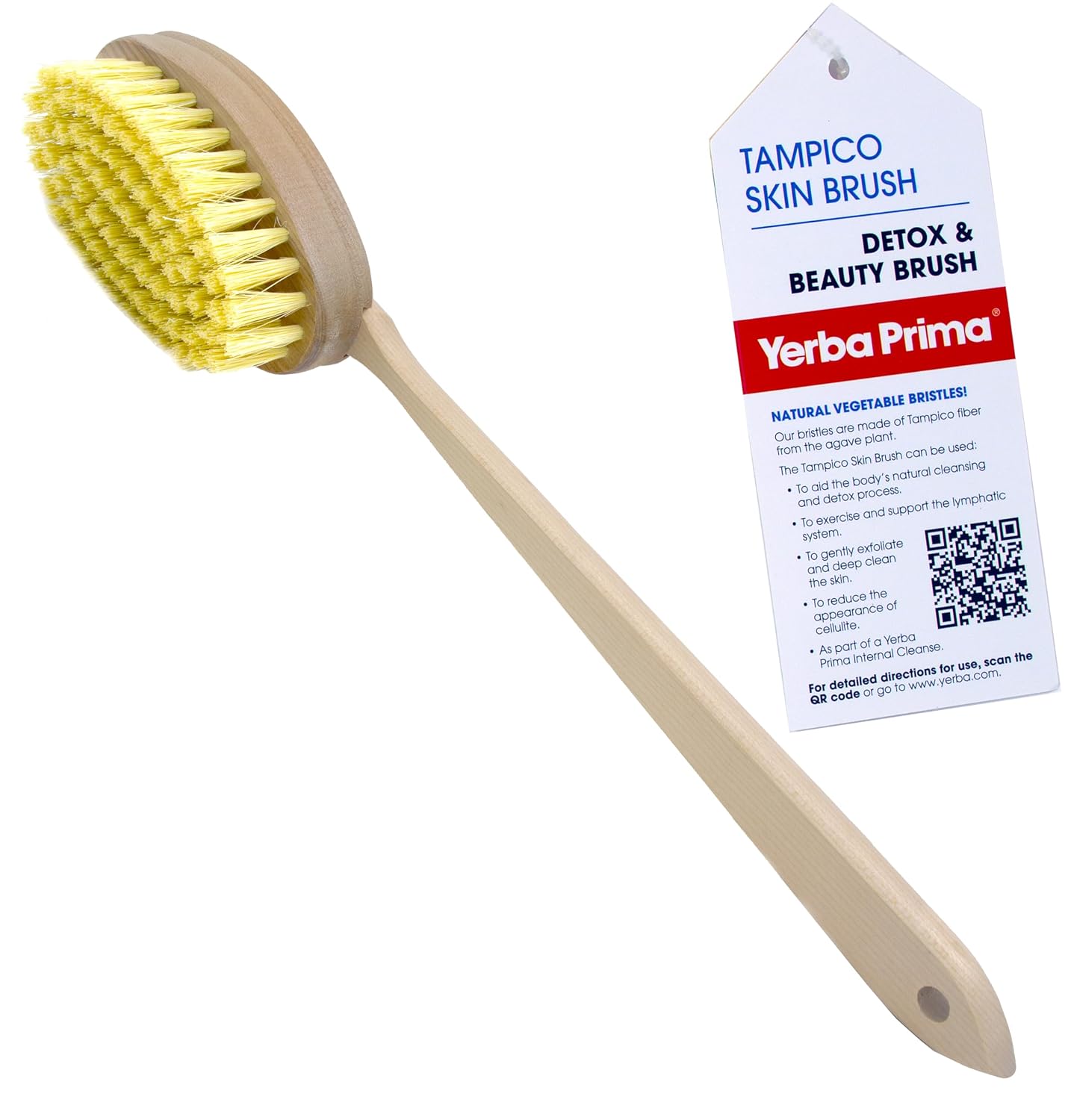 Yerba Prima Tampico Skin Brush for Exfoliation, Dry Brushing, and Blood Circulation with Natural Fiber Bristles and an All-Natural Maple Wood Handle – 1 Brush