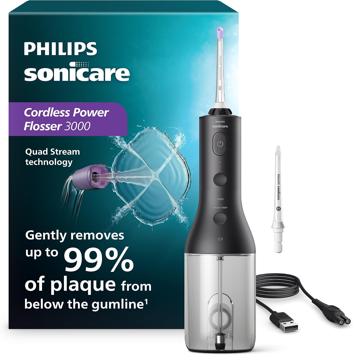 Philips Sonicare Cordless Power Flosser 3000, Water Flosser, 2 Nozzles