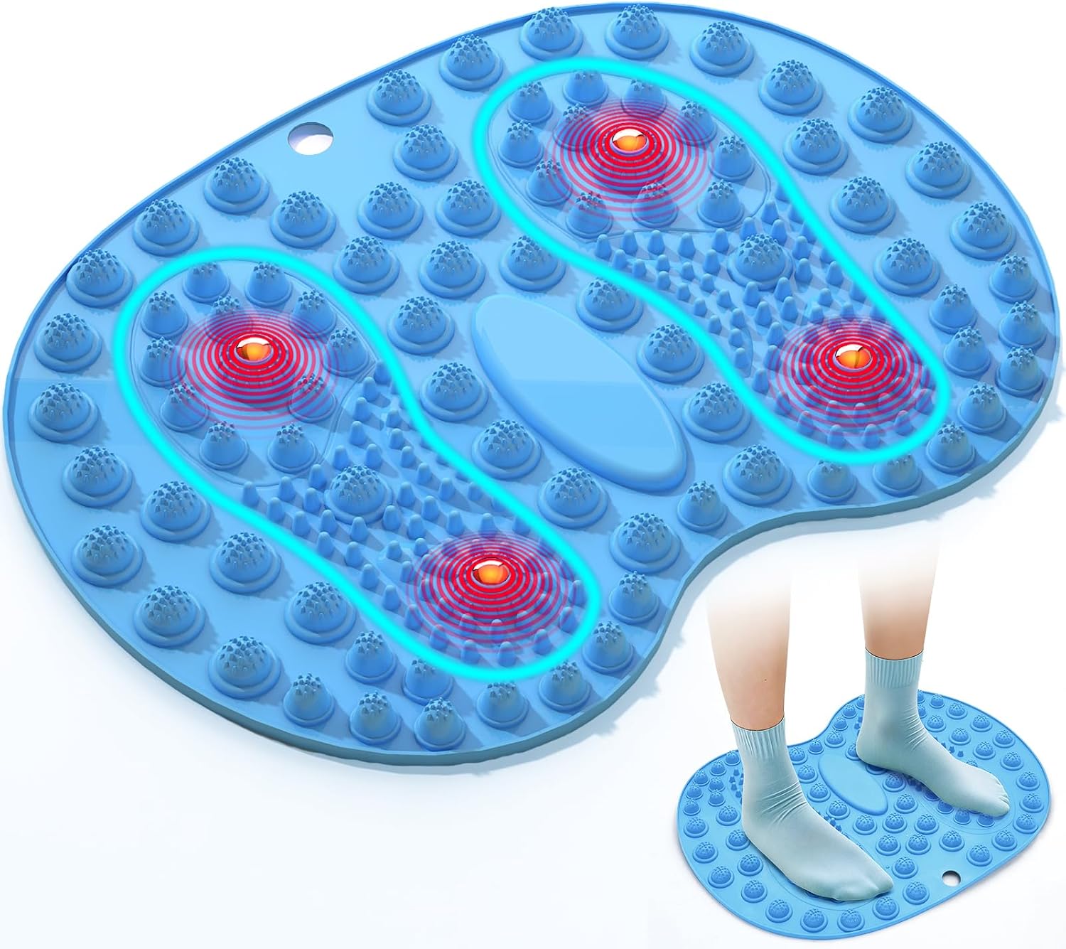 Foot Massage Mat, Hard Reflexology Mat with Magnetic Therapy, Big Foot-Shaped Acupressure Mat for Feet Relaxation, Under Desk Mat Pressure Point Mat for Pain, Fatigue and Stress Relief(Blue)
