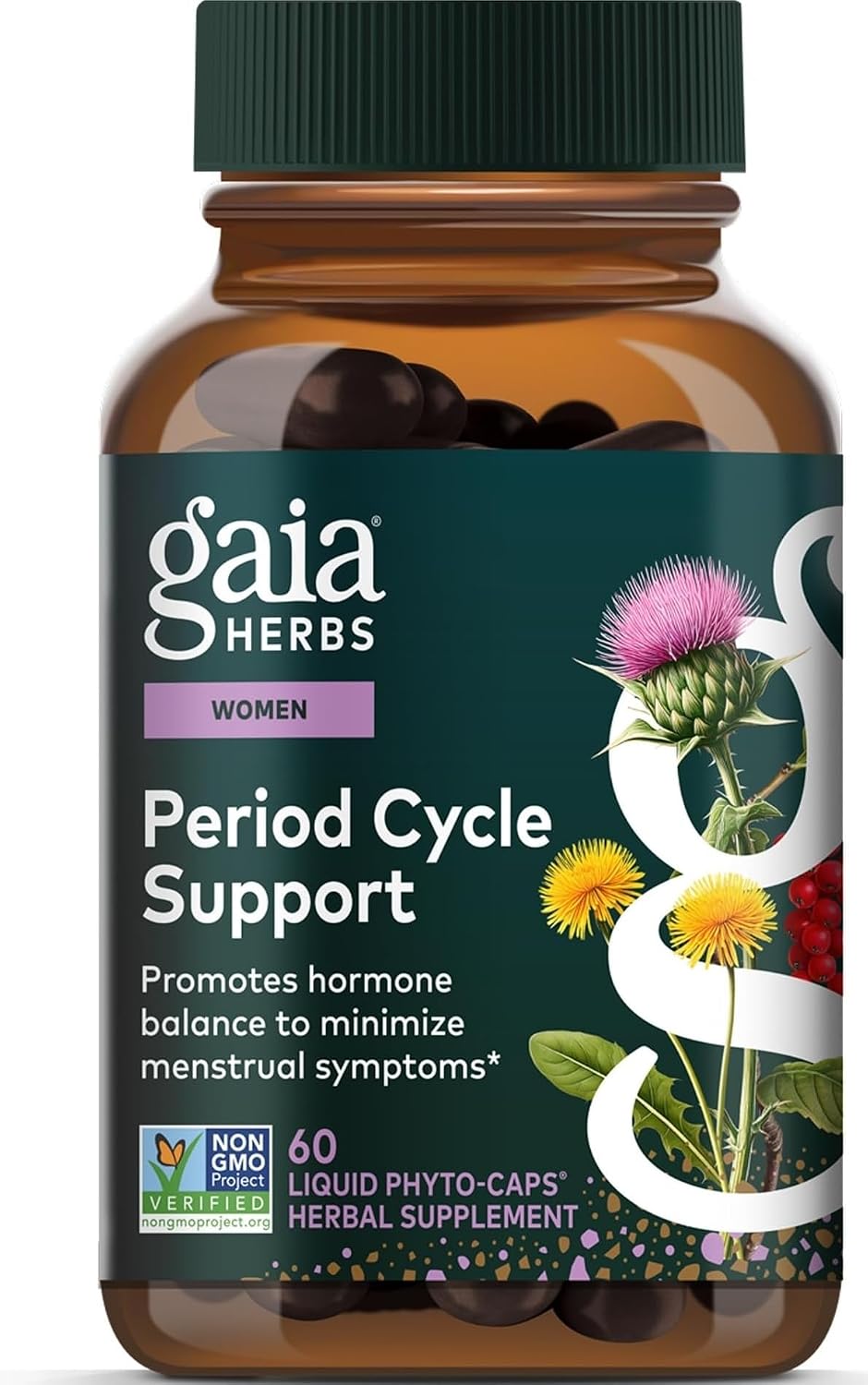 Gaia Herbs Period Cycle Support, 60 Vegan Capsules, 30 Servings | Supports Hormone Balance & PMS Relief, Herbal Supplement with Vitex Berry & Schisandra, Free from Gluten, Dairy & Soy