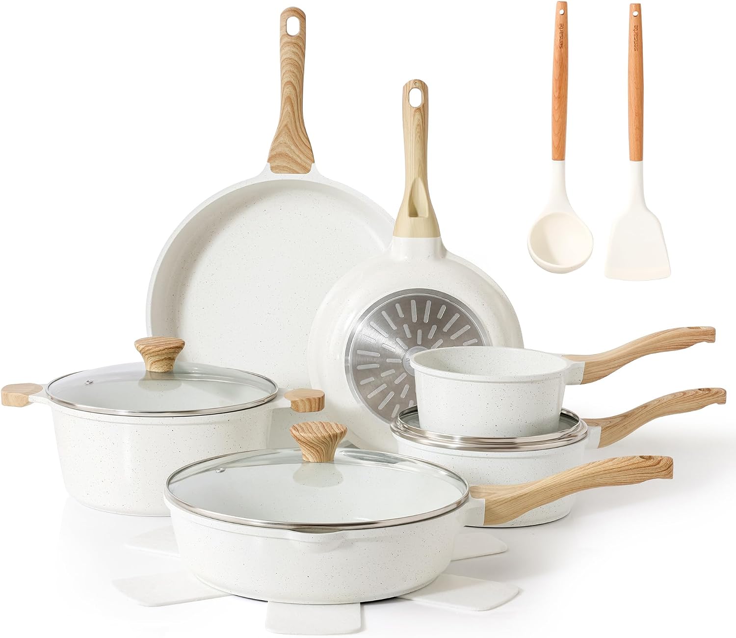 SENSARTE 16Pcs Ceramic Cookware Set Non toxic, Pots and Pans Set Non Stick