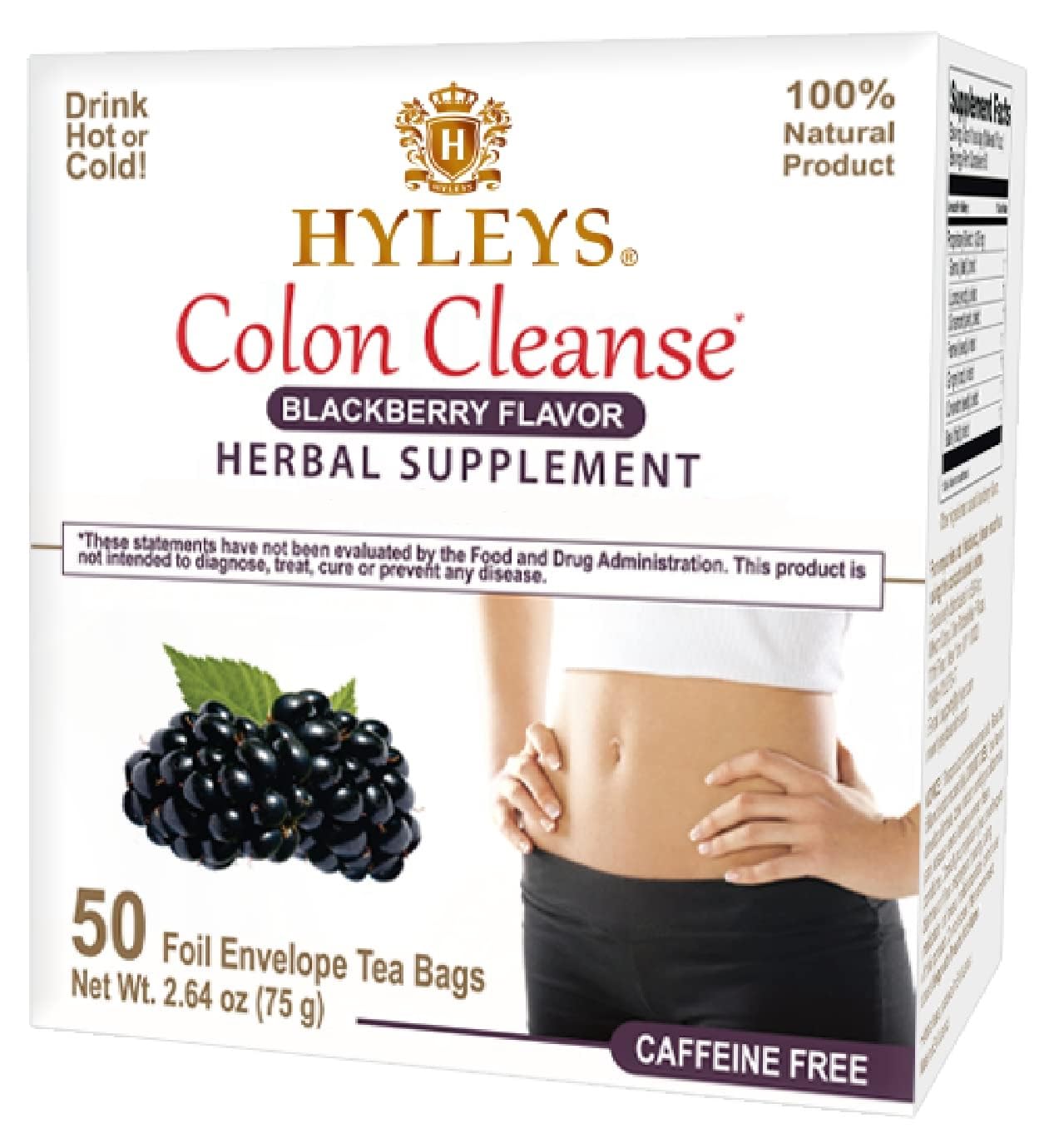 Hyleys Colon Cleanse Tea, Blackberry Flavor, 100% Natural, 50 Tea Bags