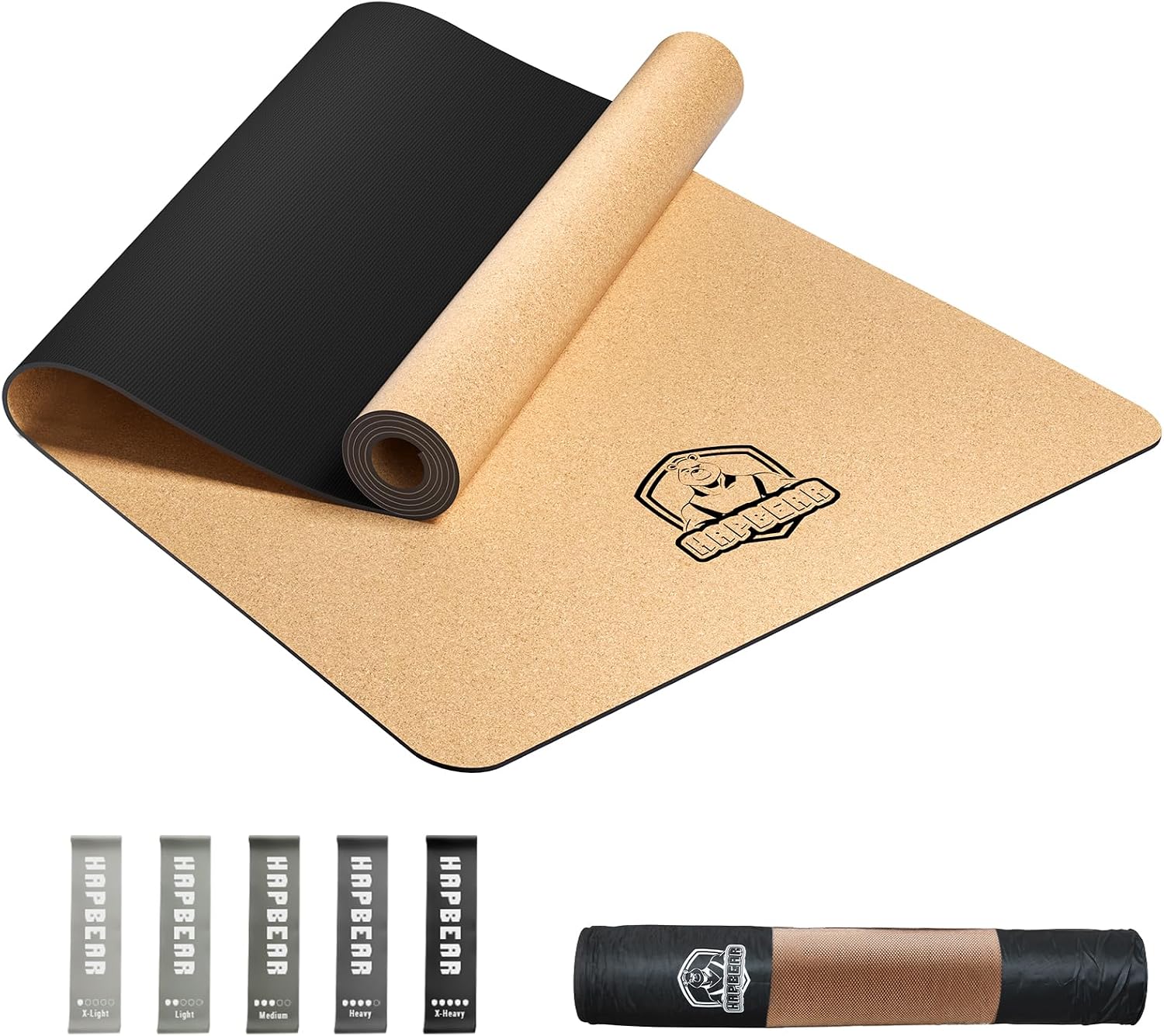 HAPBEAR Large Cork Yoga Mat – 72″x36″ Wide Non-Slip for Home Workout, Yoga, Pilates & Stretching – 6mm Cushioned Support & Durable – Carry Bag Included