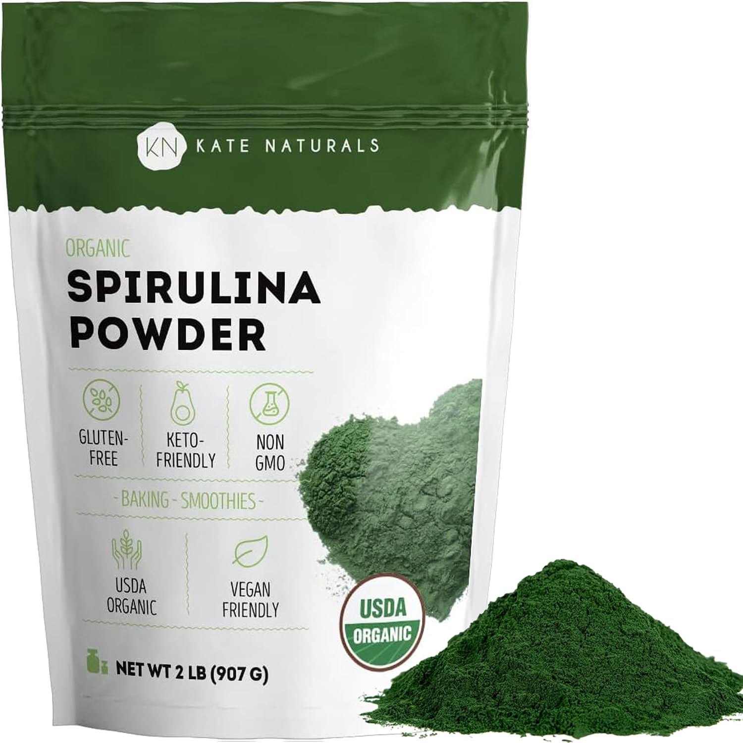 Kate Naturals Organic Spirulina Powder, Nutrient Dense Superfood (2lb)
