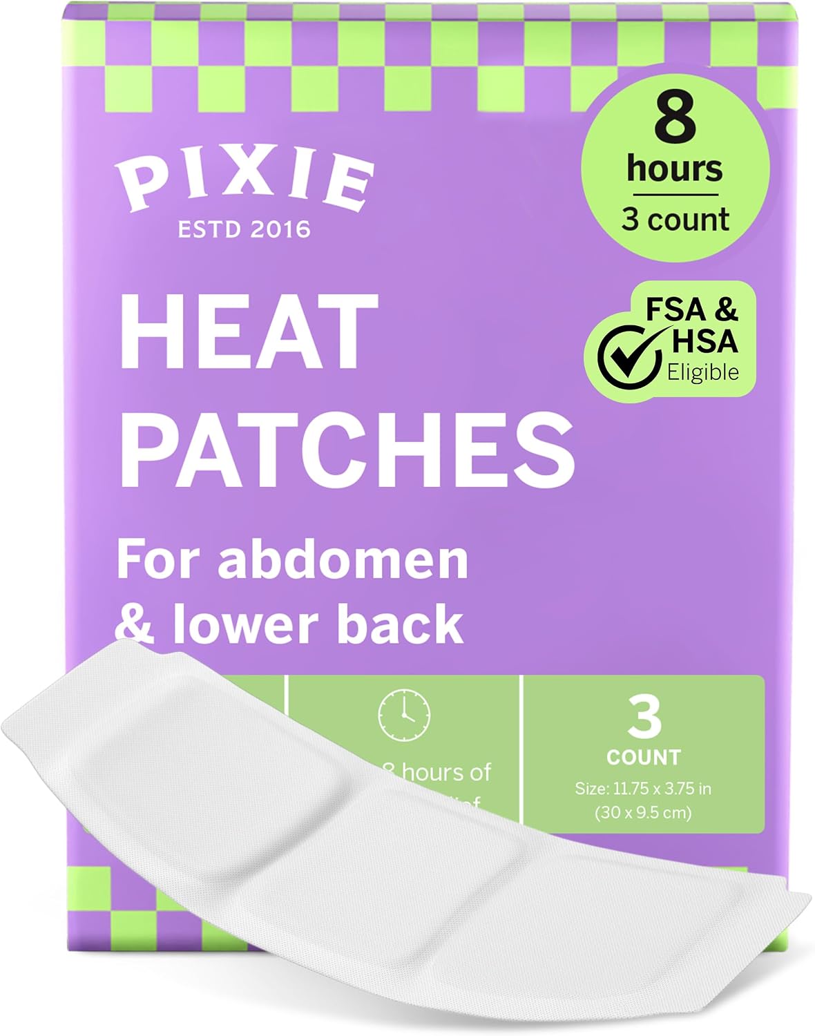 Pixie Heating Pad – Large Air-Activated Disposable Warmth Pads for Lower Abdomen & Back – Up to 8 Hours of Continuous Heat – Drug-Free, Portable & Discreet – 3 Count