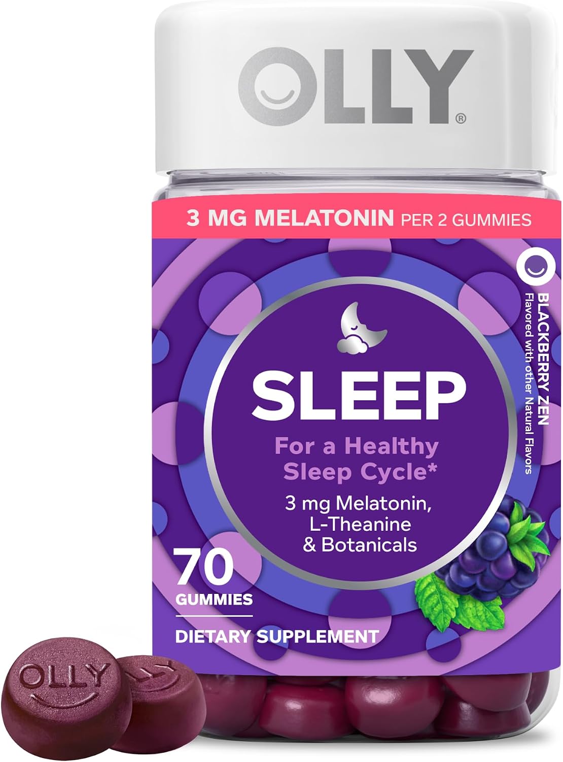 OLLY Sleep Support Gummy Supplement,* 3 mg Melatonin, L-Theanine – 70 Count