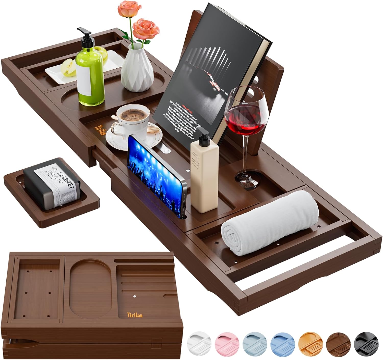 Bathtub Trays for Tub,Bath Tray, Foldable Bathtub Caddy,Brown