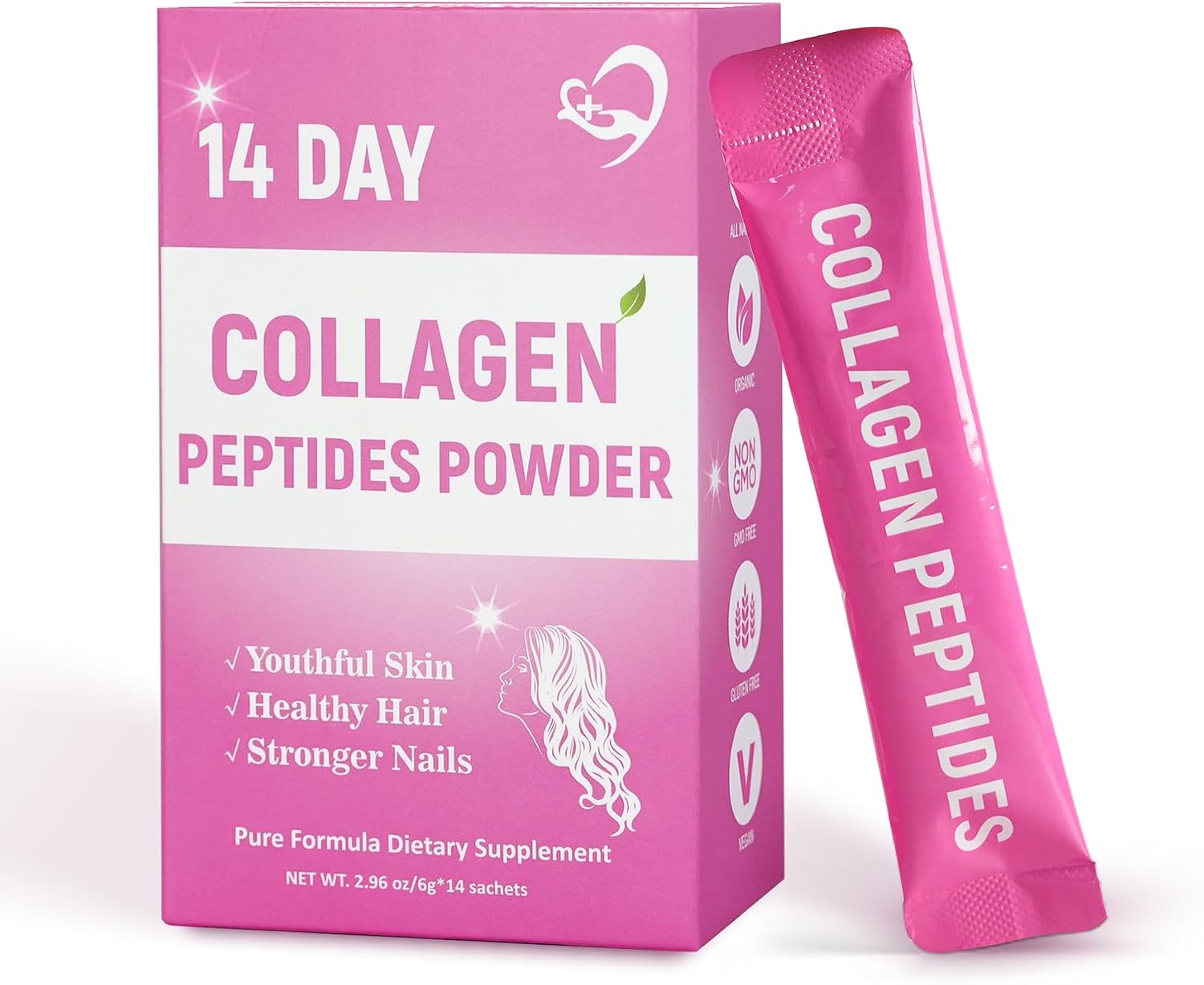 Laicuherb 14 Day Collagen Peptides Powder, Collagen for Women Promotes Skin, Hair, Nail Health, Collagen Powder, Collagen Hydrolyzed Collagen Powder, Non-GMO