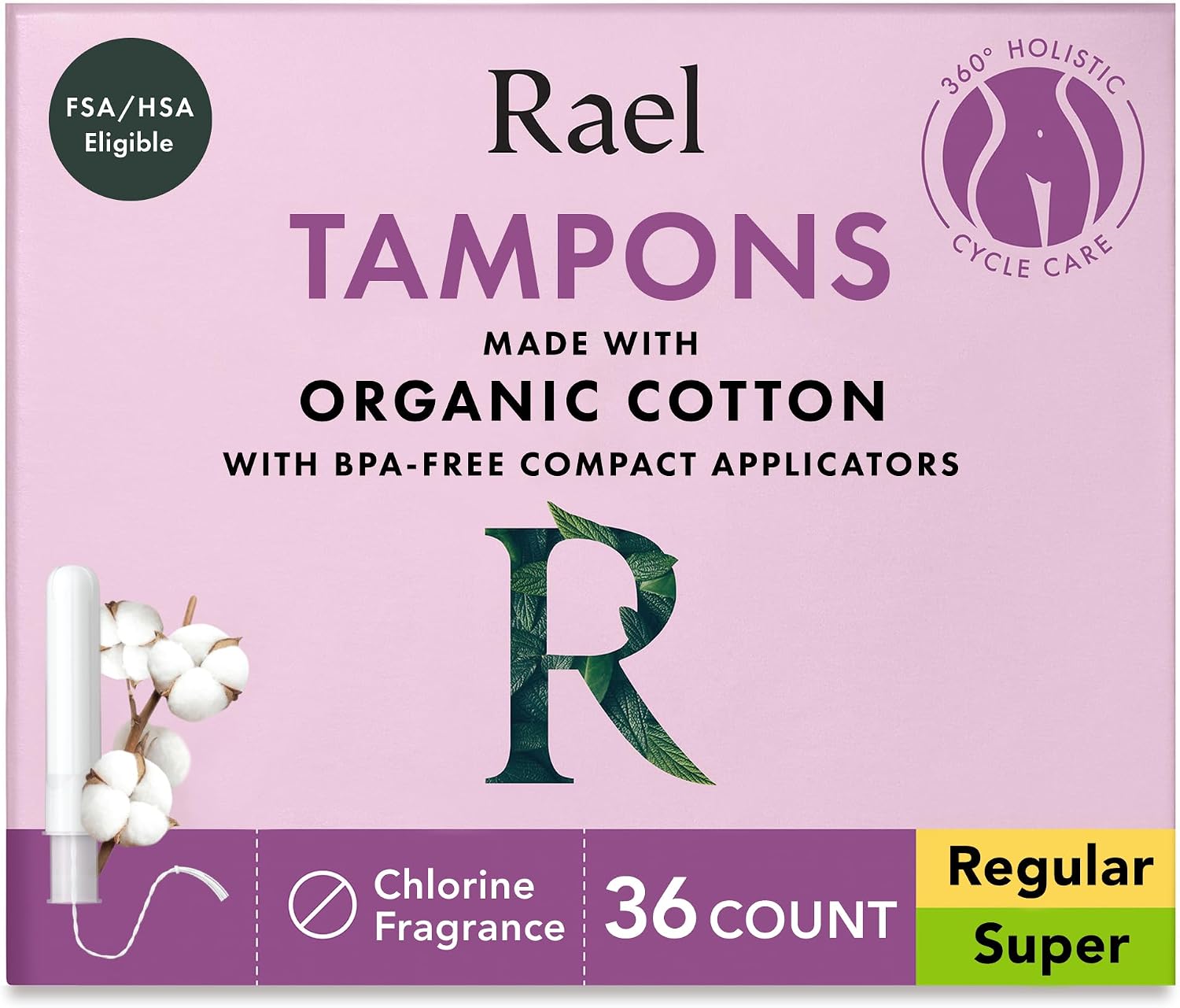 Rael Compact Applicator Tampons with Organic Cotton Core (36 Ct, Bundle) | Period Tampons for Women, Multipack, Regular & Super Absorbency, BPA-Free, Chlorine-Free, Leak Locker Technology, Unscented