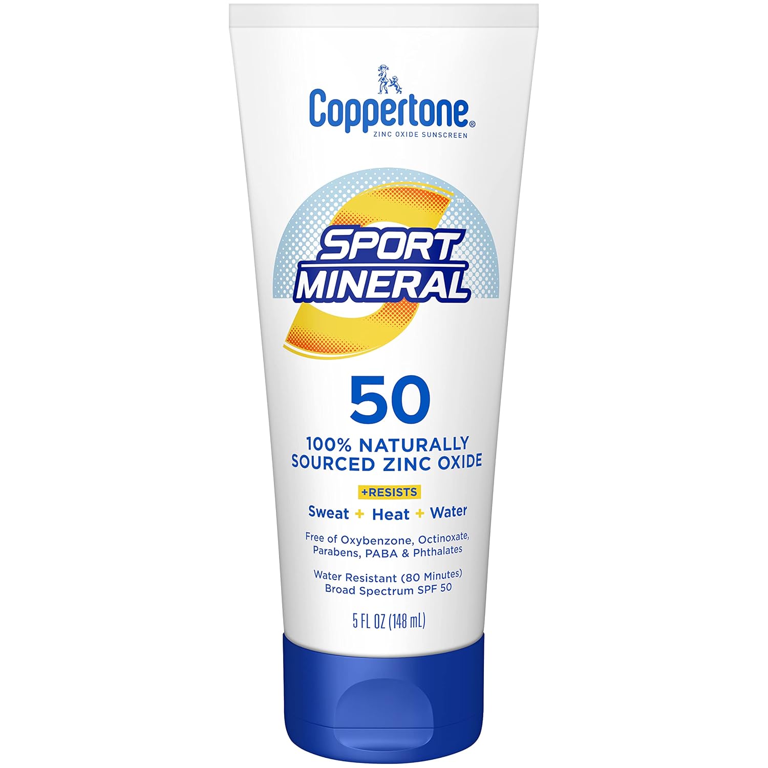 Coppertone Sport Mineral Sunscreen Lotion SPF 50, Water Resistant Sunscreen with Zinc Oxide, 5 Fl Oz Bottle