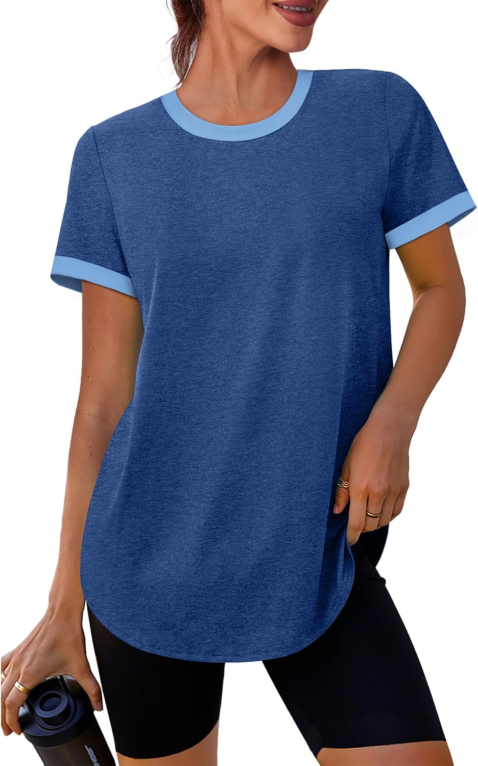Womens Workout Tops Summer Short Sleeve Shirts Athletic Color Block Gym Clothes Outfits Sun Protection UPF 50+ T Shirts