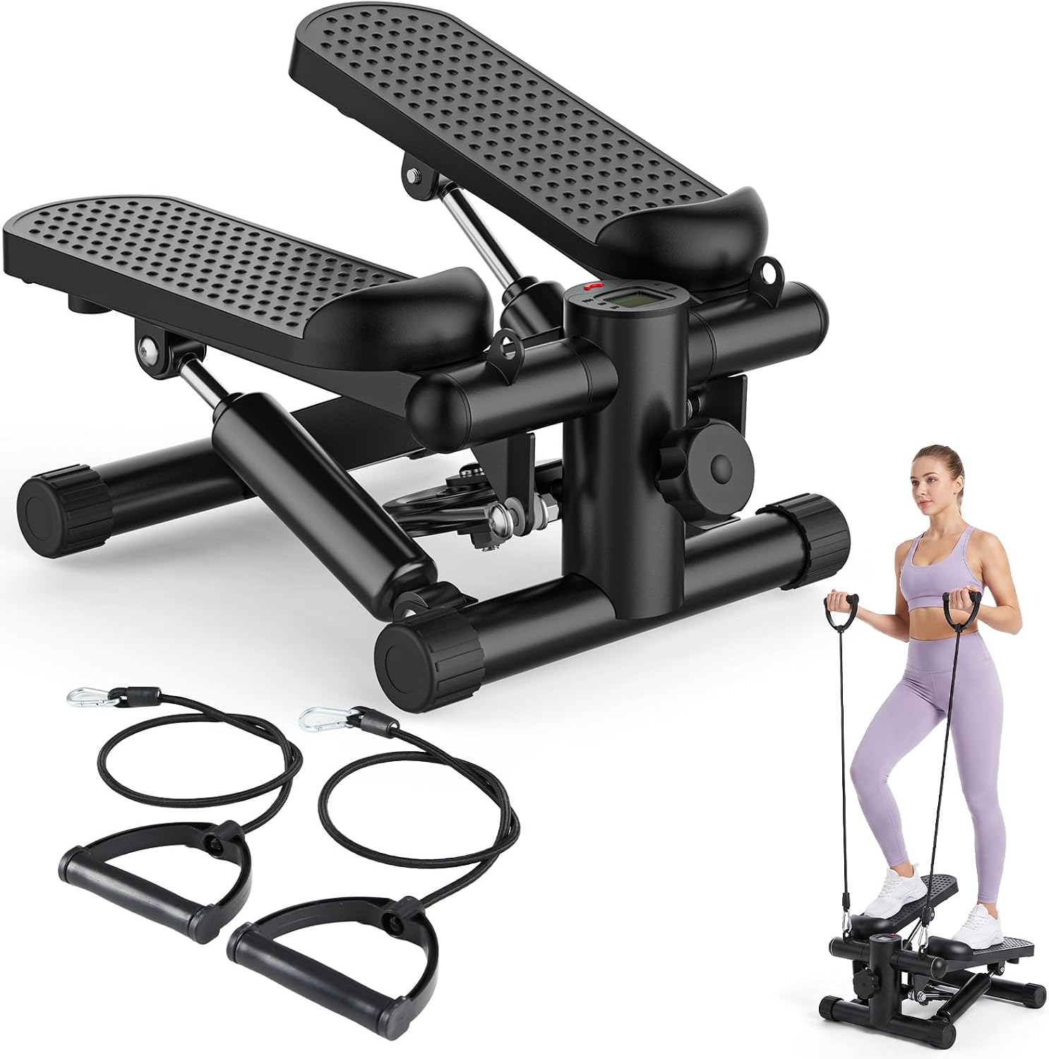 OLIXIS Steppers for Exercise At Home Workout Equipment, Mini Stepper Exercise Machine for Senior Citizens, Twist Stepper with Resistance Bands, Cardio Weight Loss Equipment Home Fitness