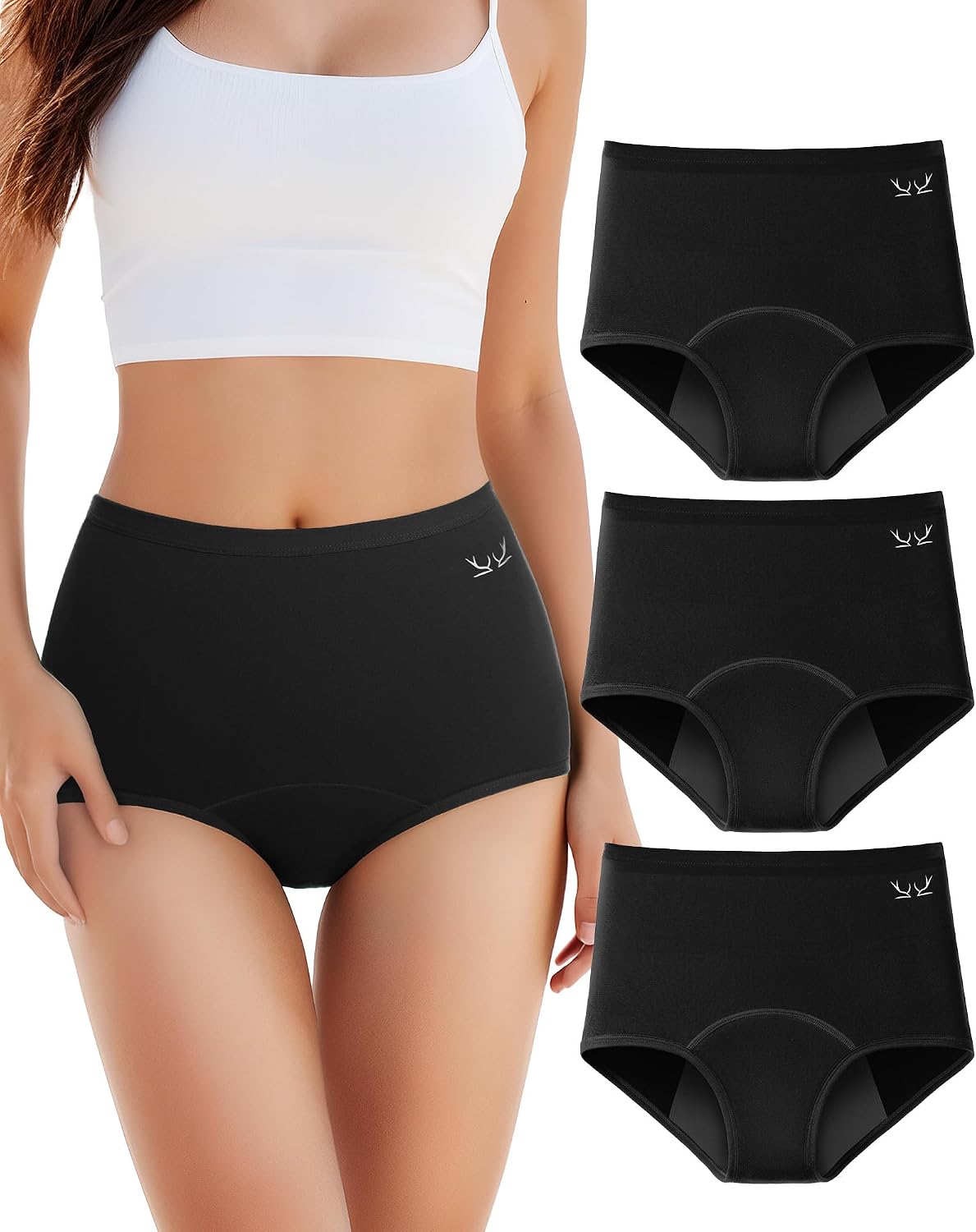 Benirap Period Underwear for Women Heavy Flow Leakproof High Waisted Cotton Panties Postpartum Menstrual Briefs 3 Pack