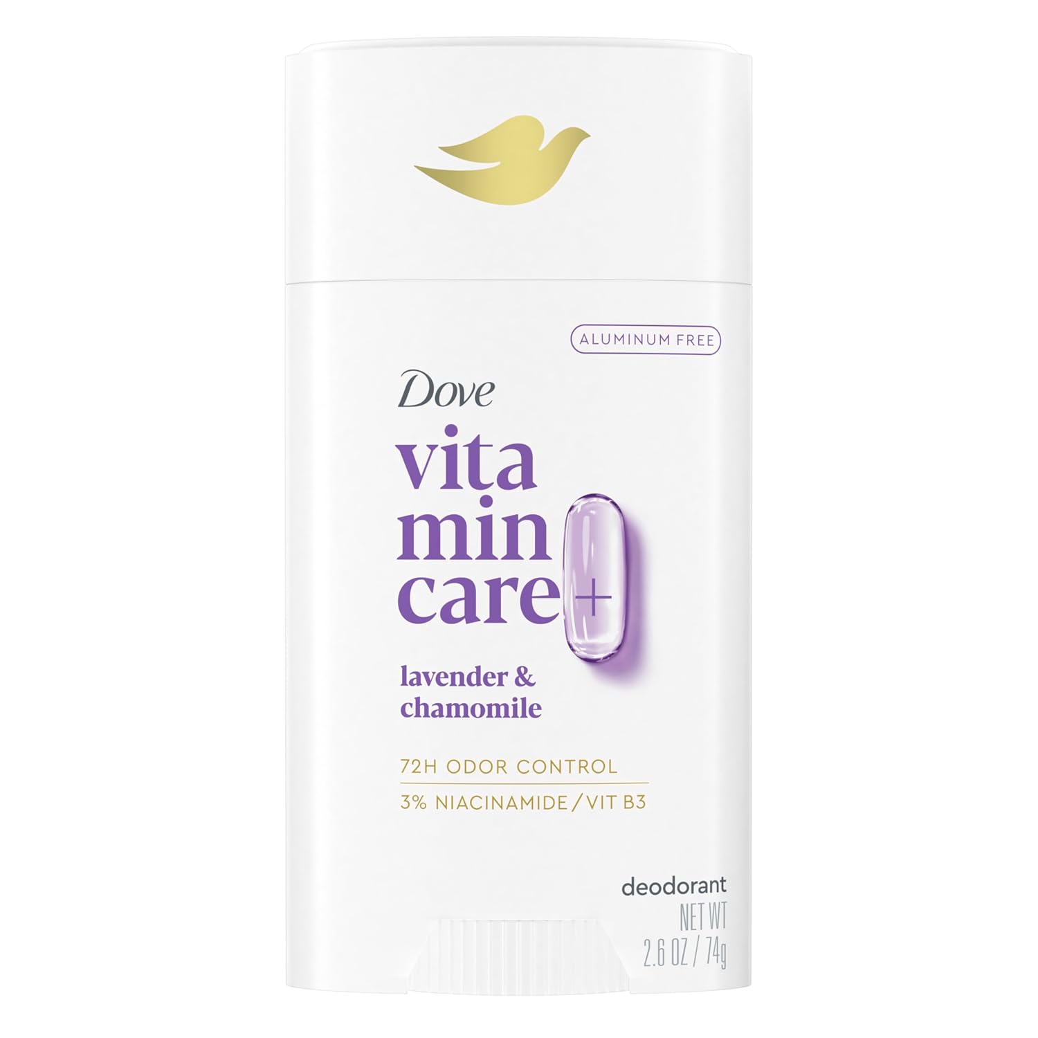 Dove Lavender & Chamomile VitaminCare+ Aluminum-Free Deo Stick, 2.6 oz | 72 Hour Breathable Odor Protection for Women