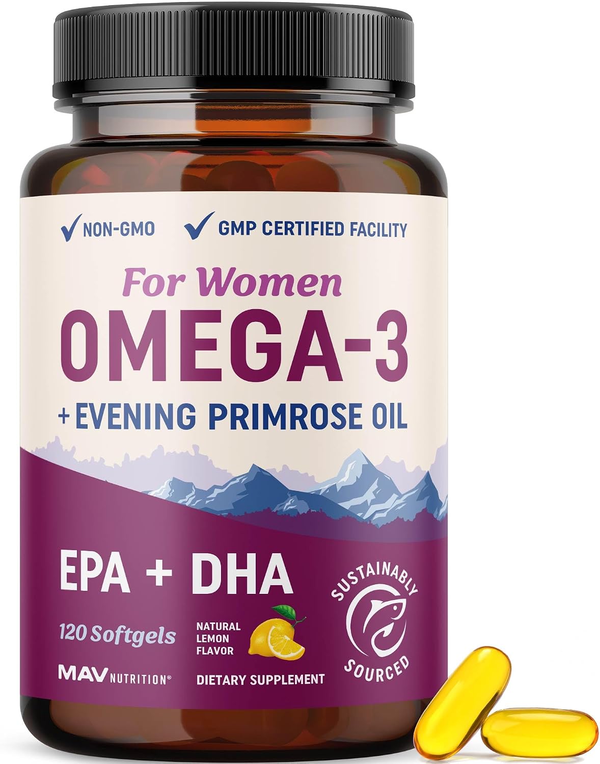 Fish Oil Omega 3 Supplements for Women, DHA + EPA, Heart Health Support