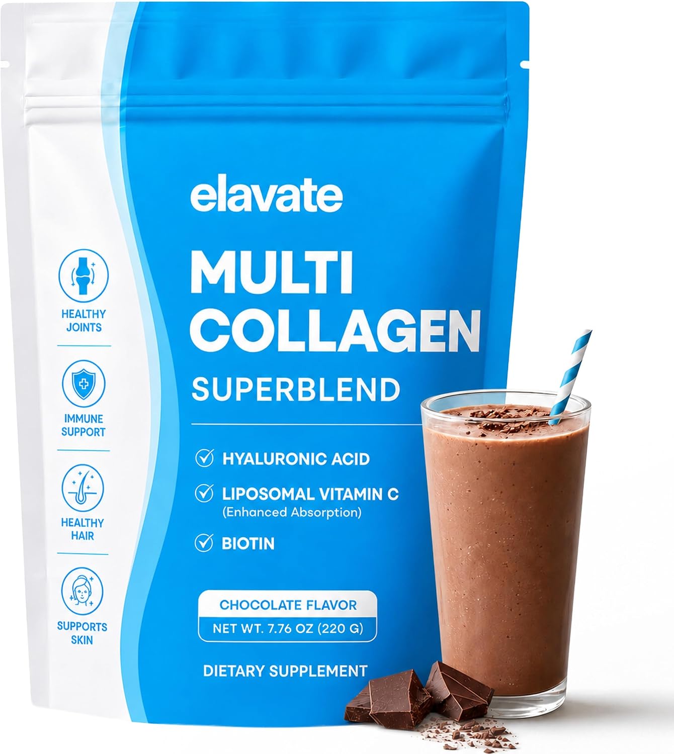 Elevate Collagen for Women – Collagen Peptides Powder for Women – Skin, Hair, Nails & Joint Support – Multi Collagen Powder with Hyaluronic Acid, Biotin & Vitamin C – Non-GMO, Sugar Free, 220g