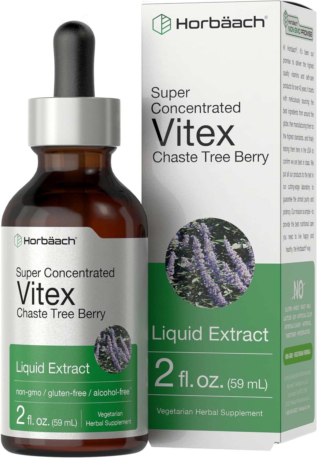 Horbäach Vitex Berry Chasteberry Extract Tincture| 2 fl oz | Super Concentrated Liquid| Alcohol Free Chaste Tree Berry Supplement | Vegetarian, Non-GMO, Gluten Free