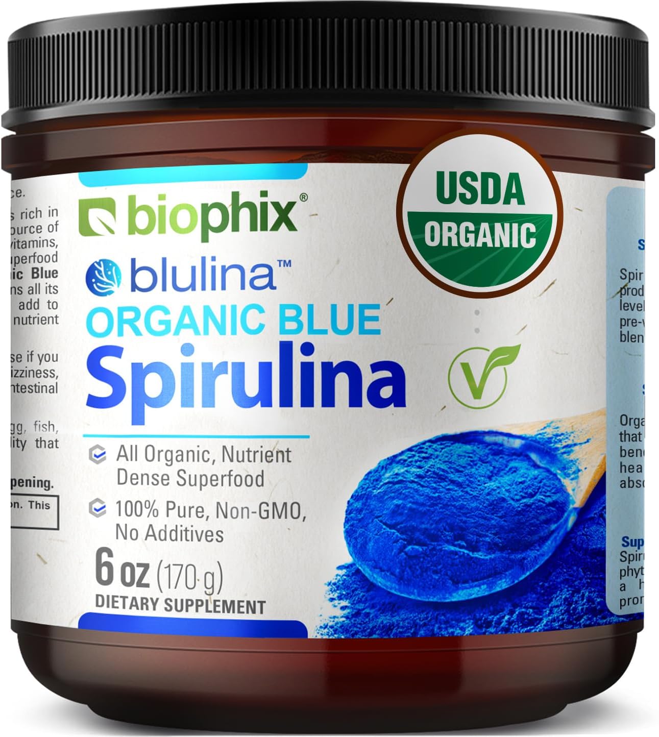 biophix Blue Spirulina Powder Organic Blulina 6 oz – Algae Organic Spirulina Powder 170 Servings – Superfood Supplement – Natural Blue Pigment – Espirulina en Polvo Organica Pura Azul