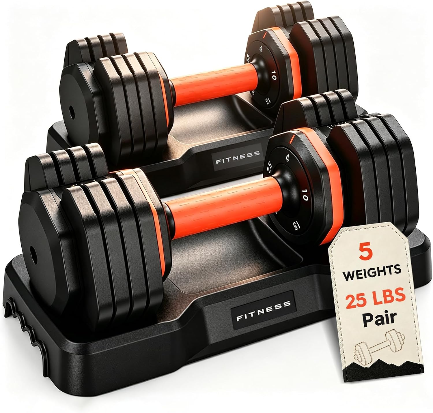 FEIERDUN Adjustable Dumbbell Set, Weight Set for Home Gym, 5/10-in-1 Free Weight Adjustable Dumbbells, Single Hand Twist Adjust with Non-Slip Handles, 90% Space Saving Strength Training for both Men&Women