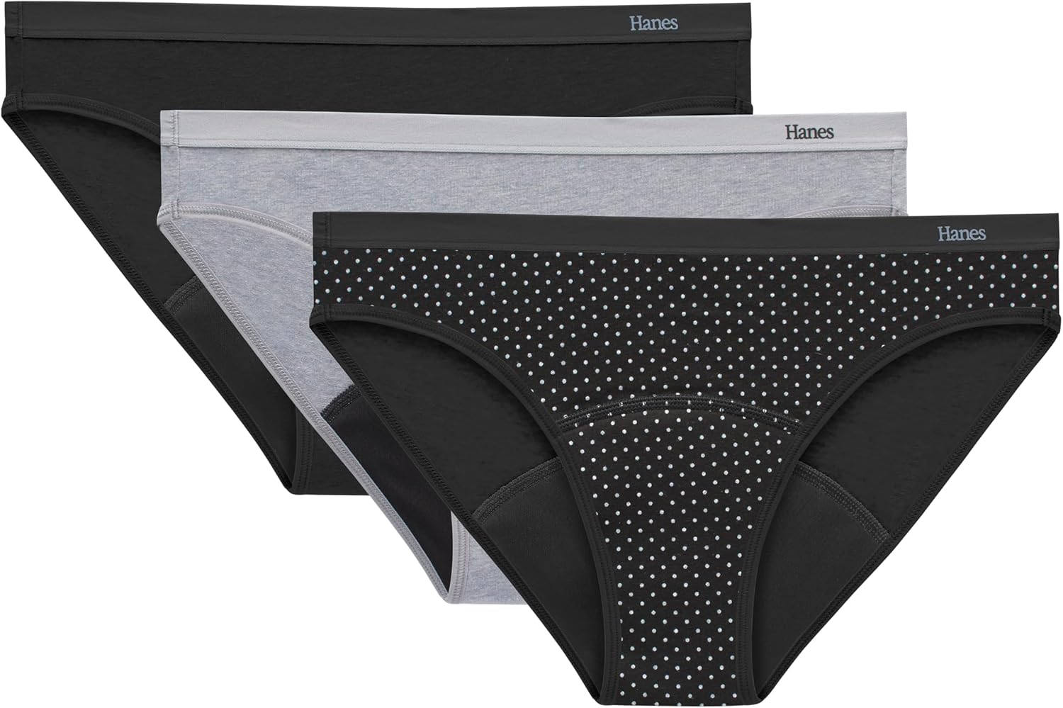 Hanes Women’s Comfort, Period. Underwear, Bikini Period Underwear, Super Leaks Period Underwear, 3-pack