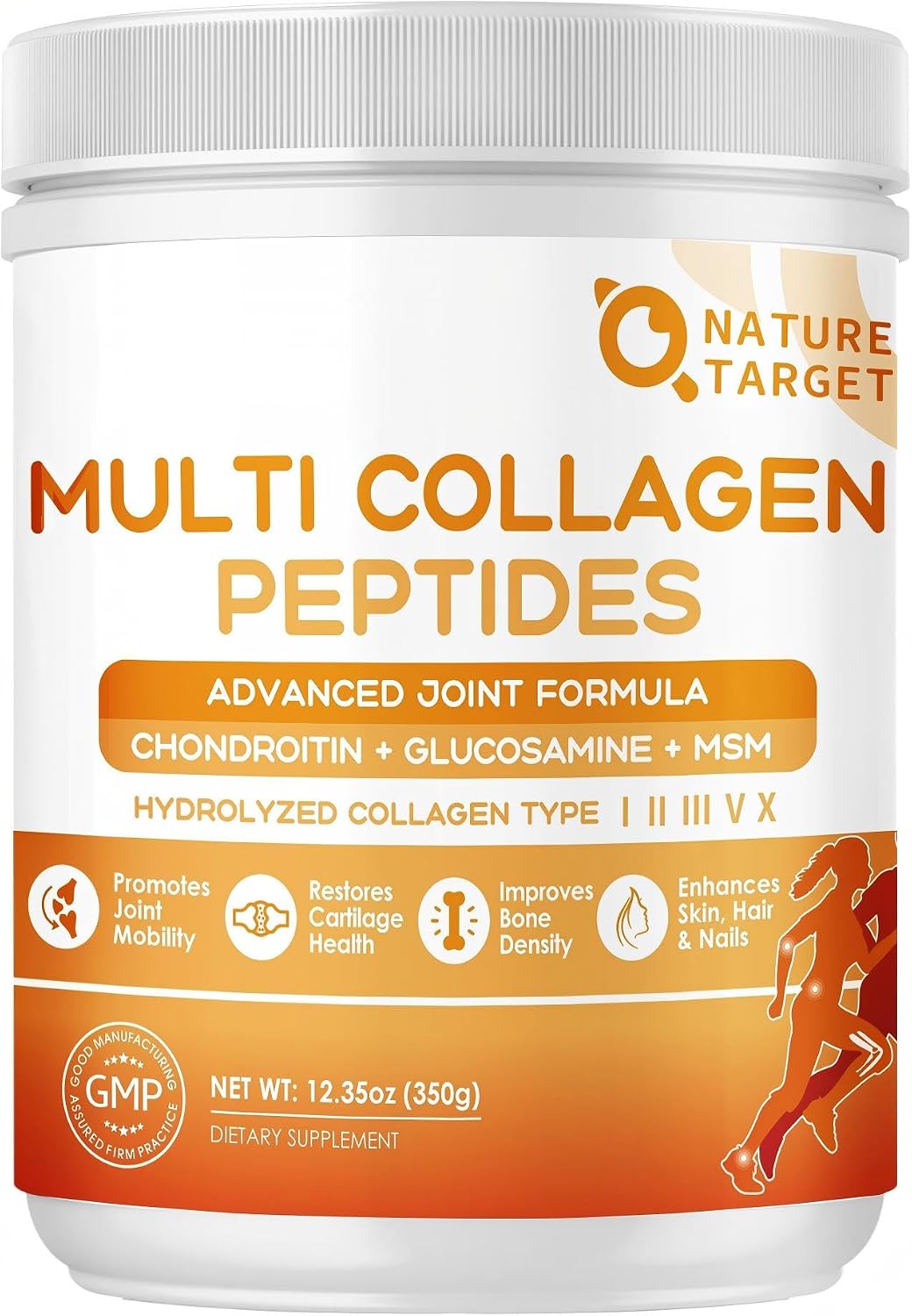 NATURE TARGET Multi Collagen Peptides Powder for Women Men, 35 Servings