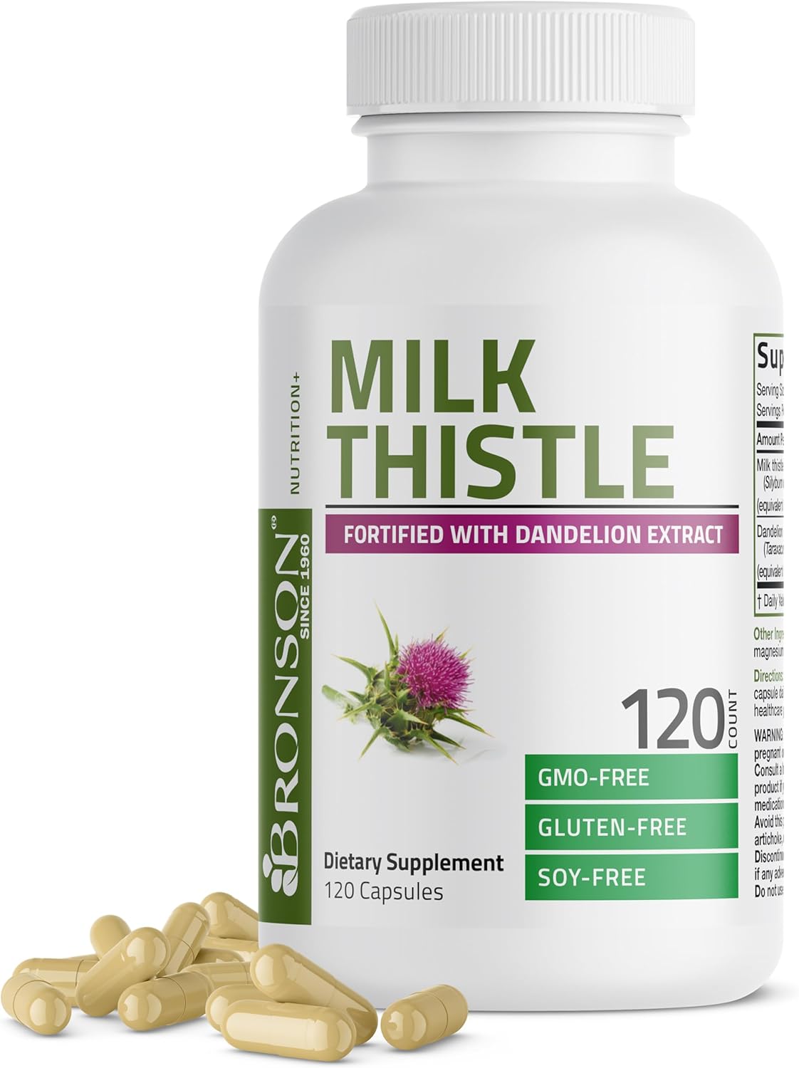 Bronson Milk Thistle Silymarin Marianum & Dandelion Extract, 120 Capsules