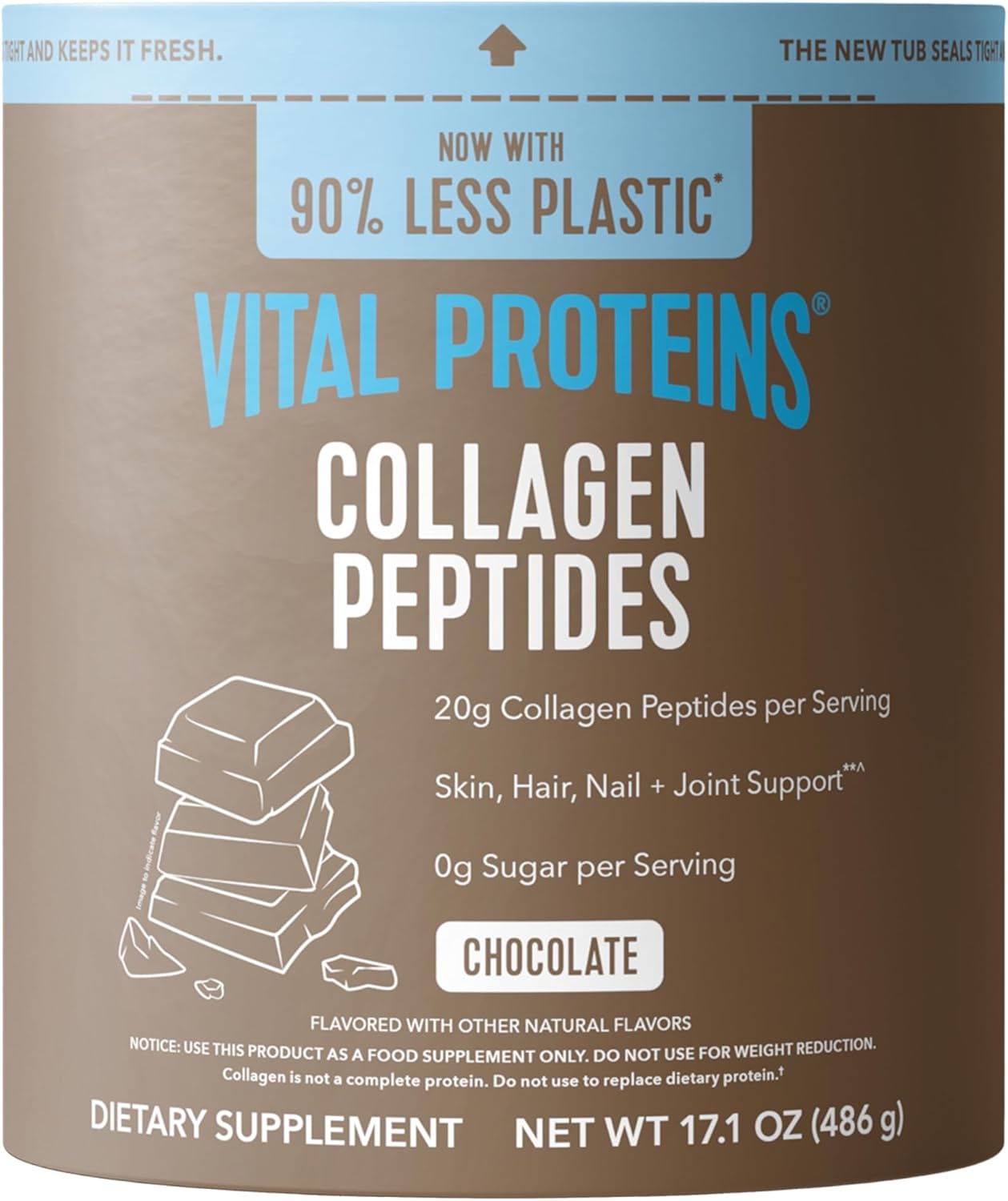 Vital Proteins Grass Fed Collagen Powder, Chocolate, 17.1 oz | Type I & III Collagen, Supports Hair Skin Nails & Joints, Hydrolyzed Collagen, Chocolate Flavor, 18 Servings