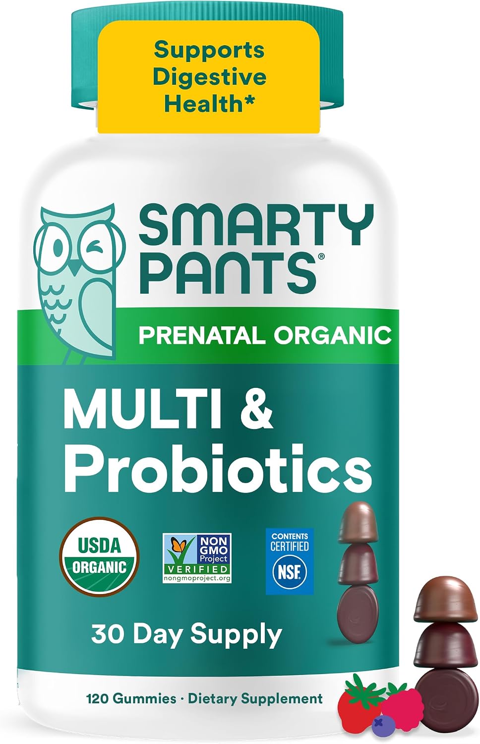 SmartyPants Organic Prenatal Vitamins for Women, Multivitamin Gummies: Probiotics, Biotin, Methylfolate, Omega 3 (ALA), Vitamin D3, C, Vitamin B12, B6, A, K2 & Zinc, Choline, 120 Count (30 Day Supply)