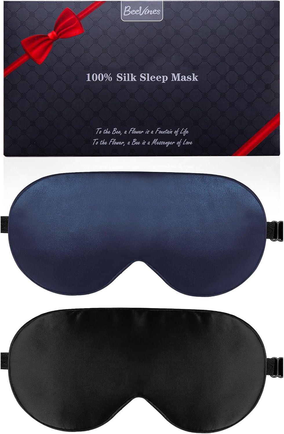 BeeVines 100% Mulberry Silk Sleep Mask, Blackout Eye Masks(Black & Blue)