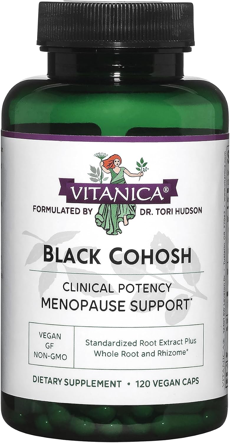 Vitanica Black Cohosh, Cimicifuga Extract Plus, Vegan, 120 Capsules | Hormone Support with Black Cohosh Root, For Women in Perimenopausal and Menopausal Years, Herbal Supplement for Menopause