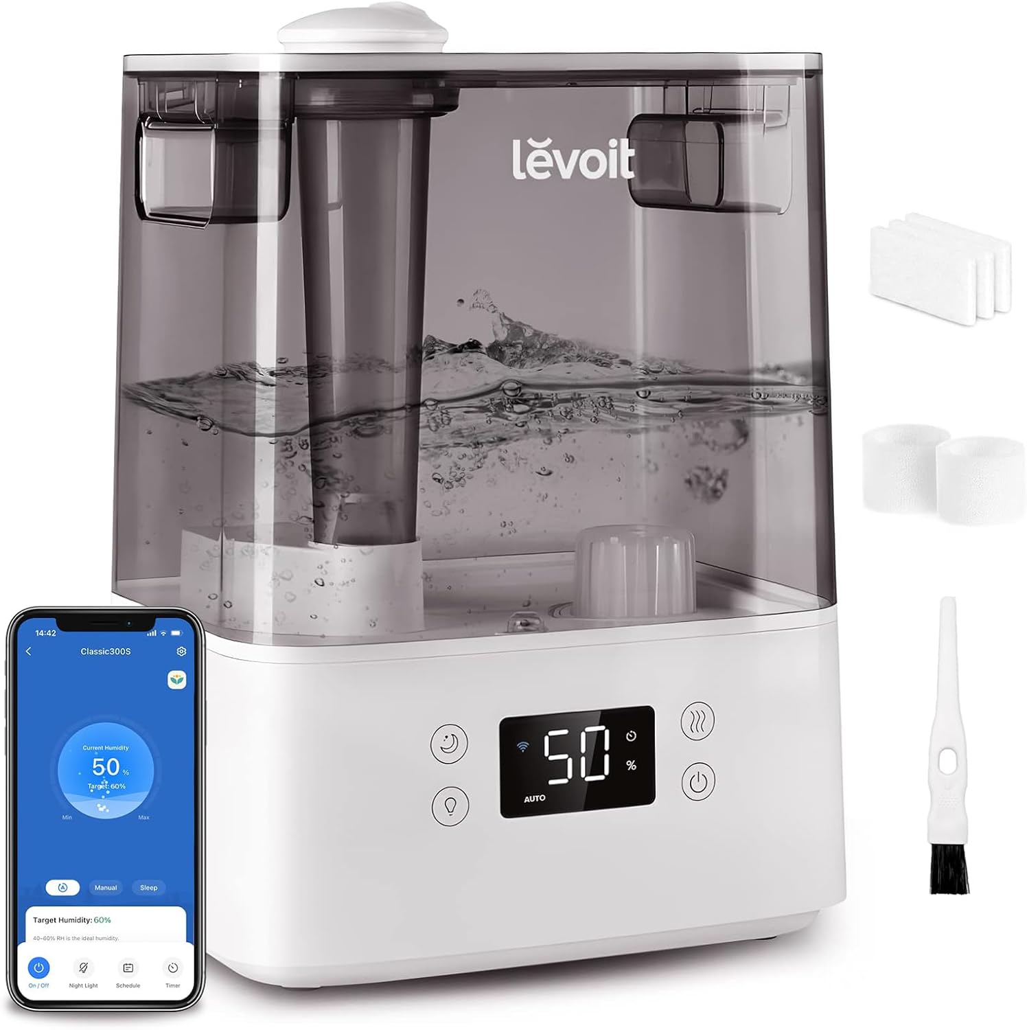 Levoit Humidifiers for Bedroom Large Room, 6L, 60H Runtime, 26dB, Smart App