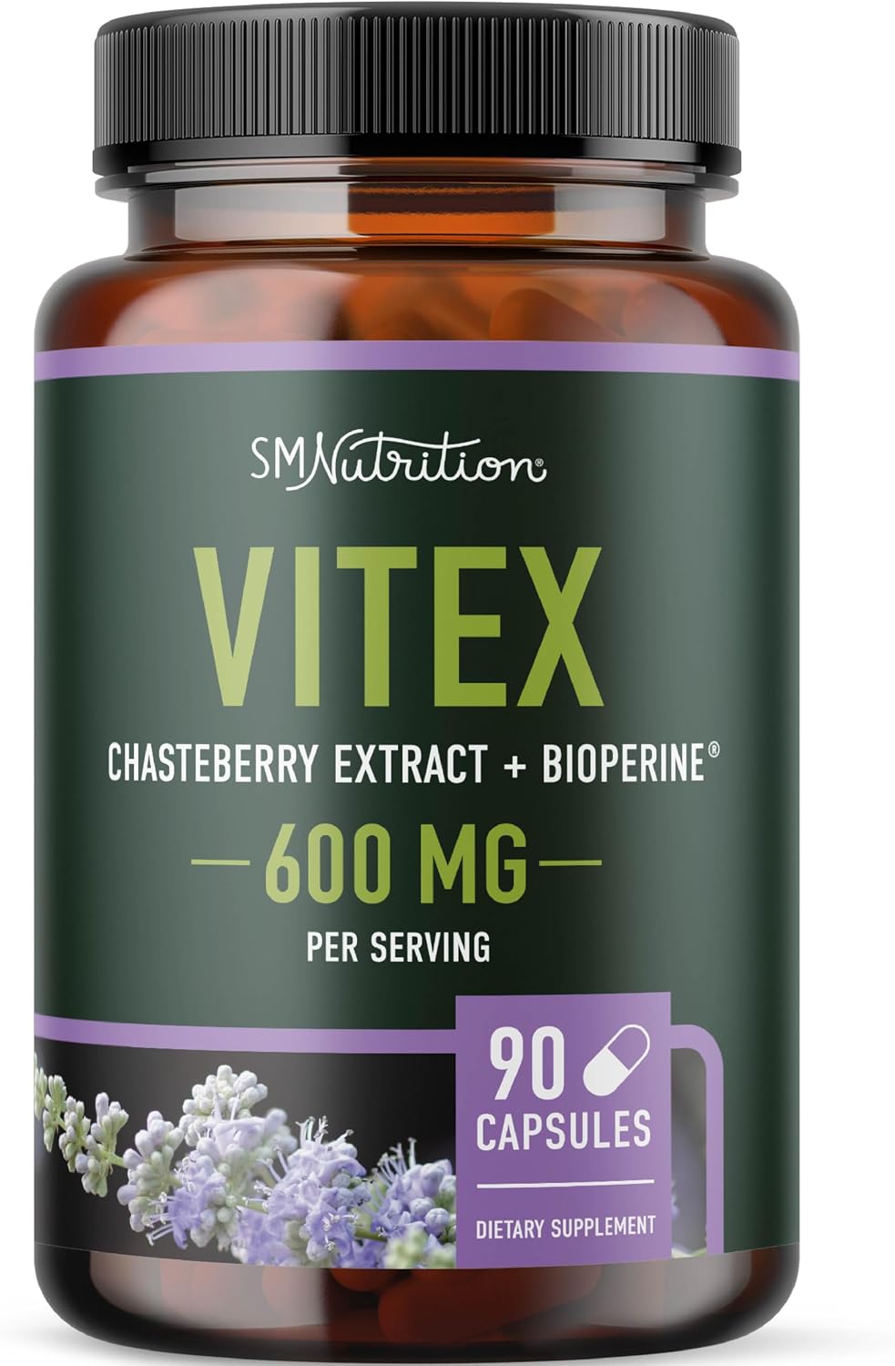 Vitex Chasteberry Supplement 600mg, Agnus Castus, Women’s Hormone Balance | Menopause Menstrual Regularity and Hormonal Acne Support, Certified Gluten-Free, Vegetarian, 90 Capsules, 3-Month Supply