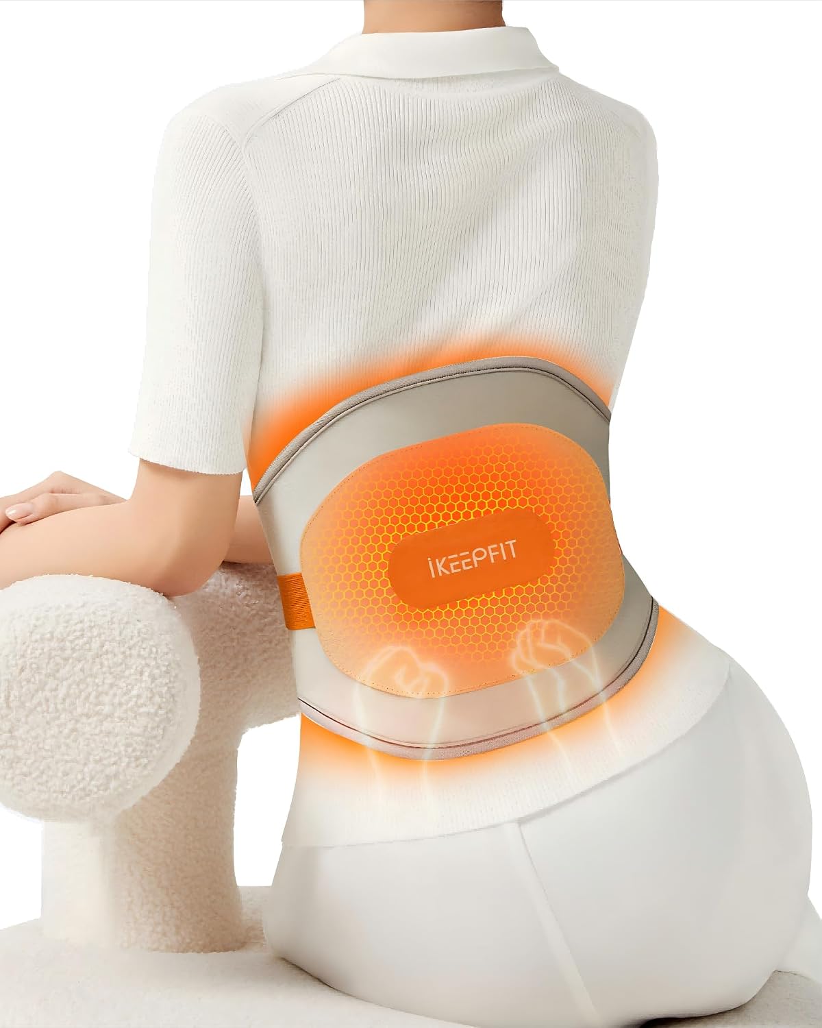 IKEEPFIT Portable Heating Pad for Back, Cordless Wearable Heat Belt with Massager for Lower Back Pain Relief, Battery Powered 8000 mAh Rechargeable, MAXwarm® 3.0, Gift for Women Men 90-310 lbs
