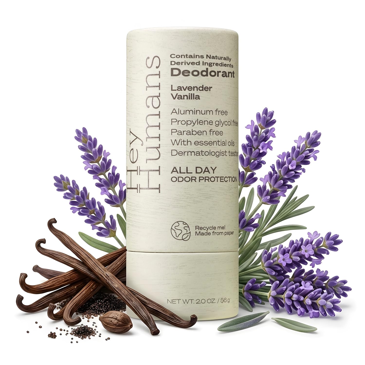 Hey Humans Deodorant, Aluminum Free Deodorant for Women and Men, Contains Naturally Derived Ingredients, All Day Odor Control, Refreshing Deodorant Essential Oils, Lavender Vanilla
