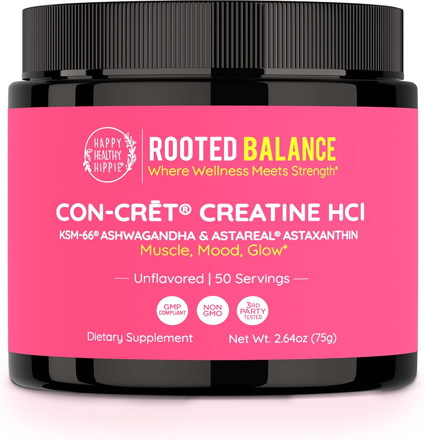 Happy Healthy Hippie Creatine HCl Powder for Women, Unflavored, Vegan, 8 Oz