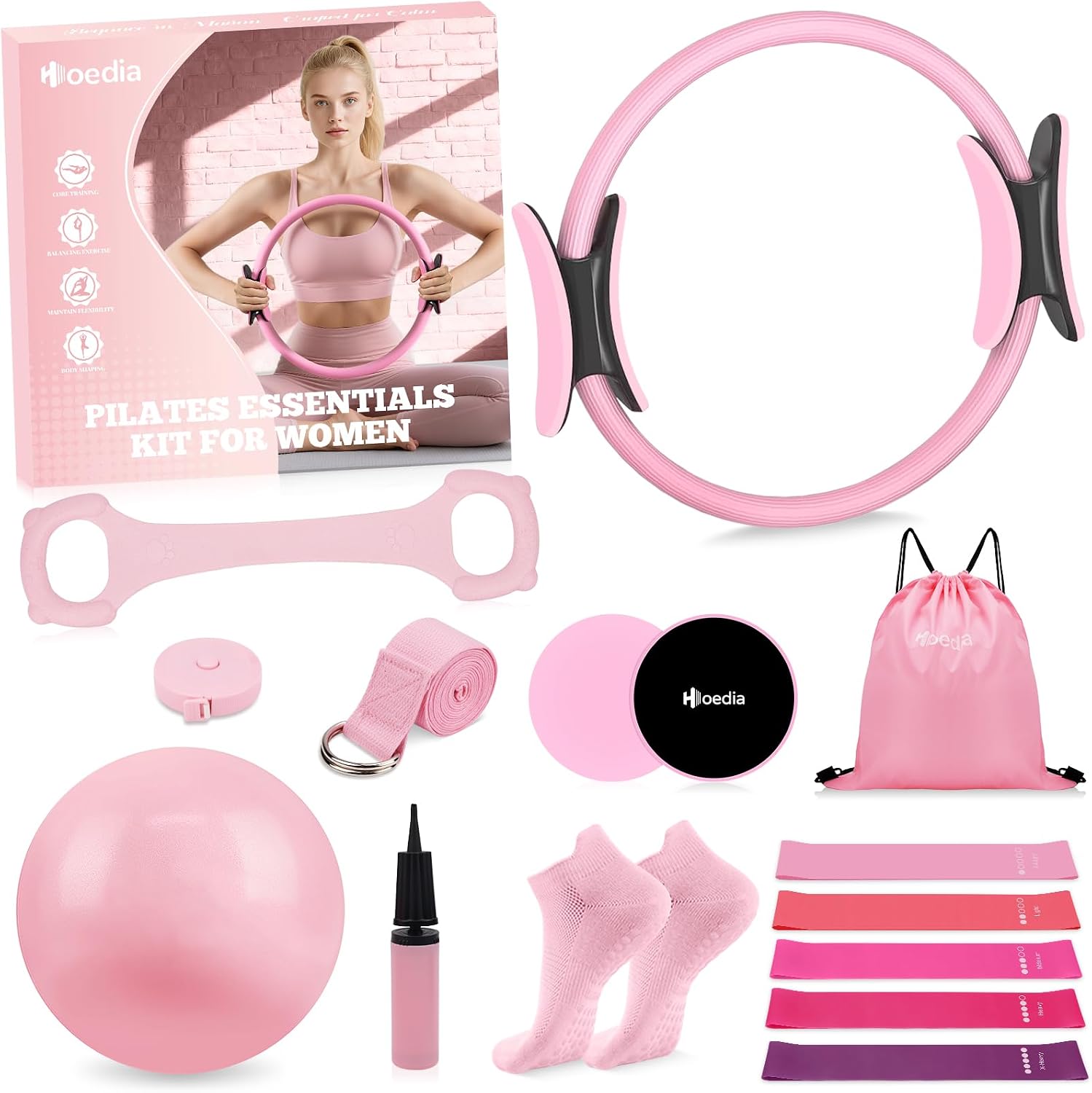 Hoedia Pilates Kit for Women, Pilates Equipment Ring and Ball Set