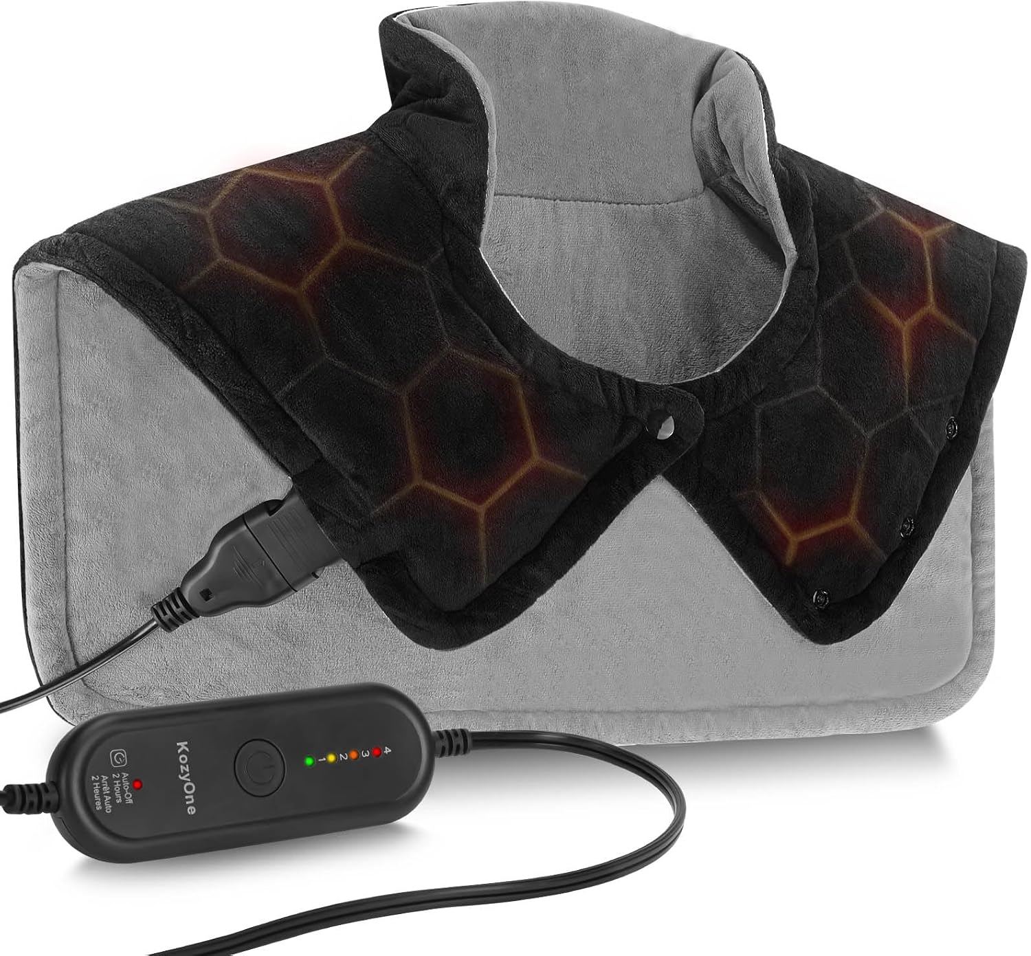 KozyOne Weighted Premium Heating Pad for Neck, Shoulders & Back, Far Infrared & Negative Ion Therapy for Pain Relief, 4 Heat Settings, Auto Shut-Off, Machine Washable (22″ x 20.5″)