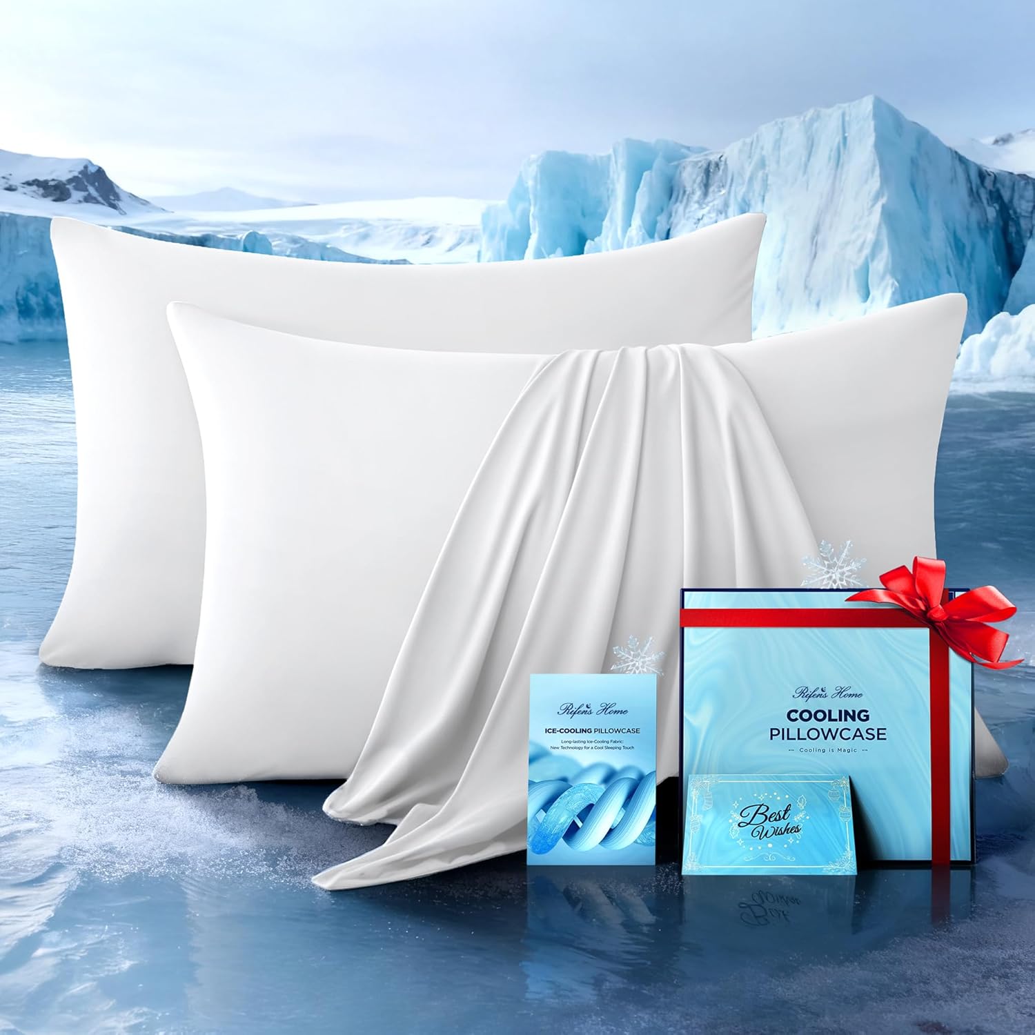 Ultra-Chill Cooling Pillowcase Set of 2 for Hot Sleepers, Softer Than Silk Pillow Cases for Protecting Hair & Skin, Breathable Bed Pillow Covers w/Zipper, Gifts for Women Men (White, King)