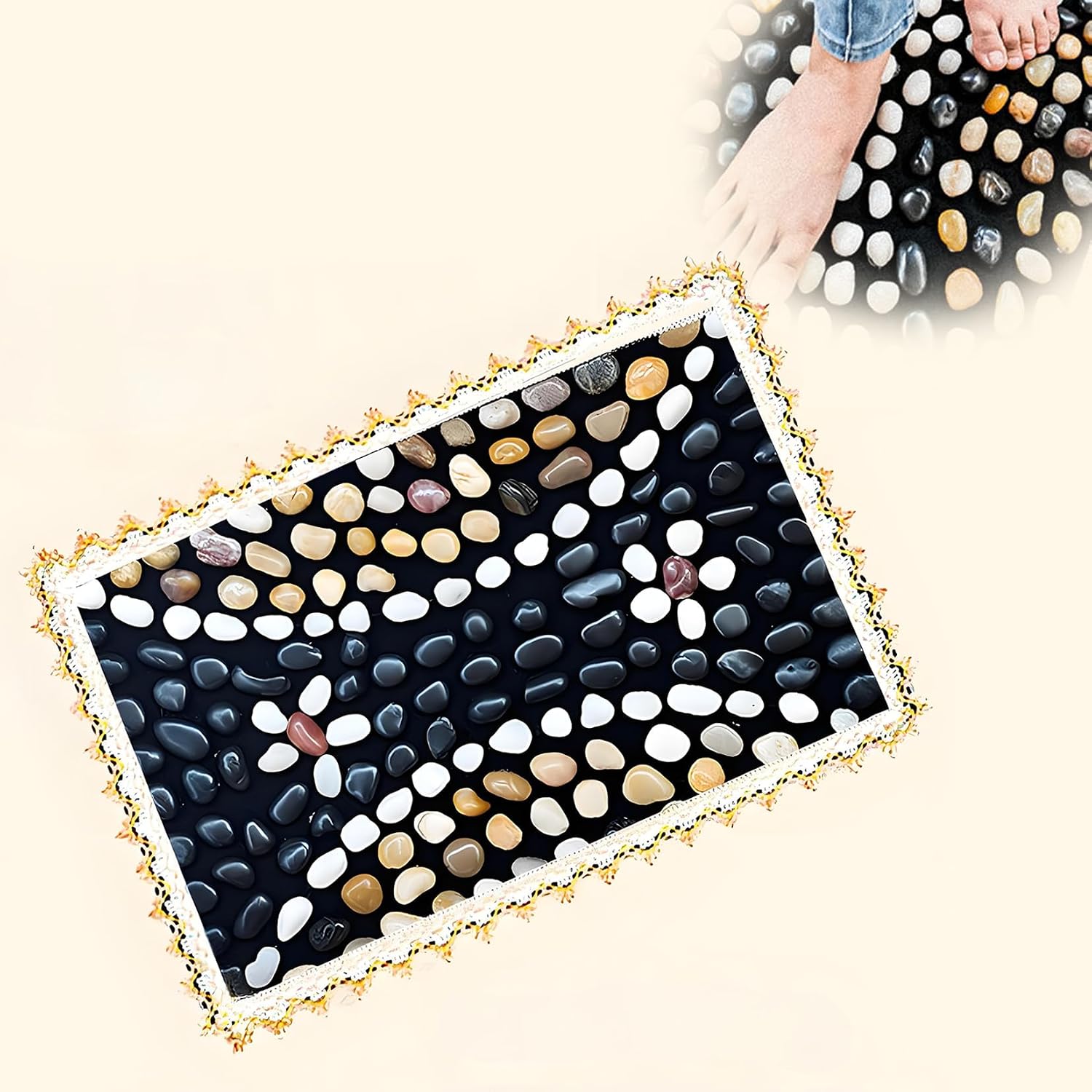 Acupressure Mat Foot Massager, Reflexology Pad with Natural Pebble Stones