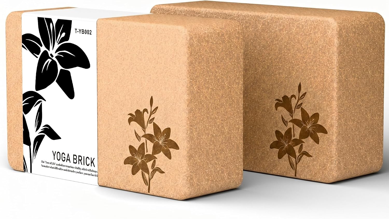 Cork Yoga Blocks 2 Pack Set, Natural High Density Non Slip Cork Yoga Bricks | 9″x6″x3″ Yoga Bricks with Laser-Engraved Flower Design,Provides Excellent Support for Yoga,Pilates, and Stretching Exercises