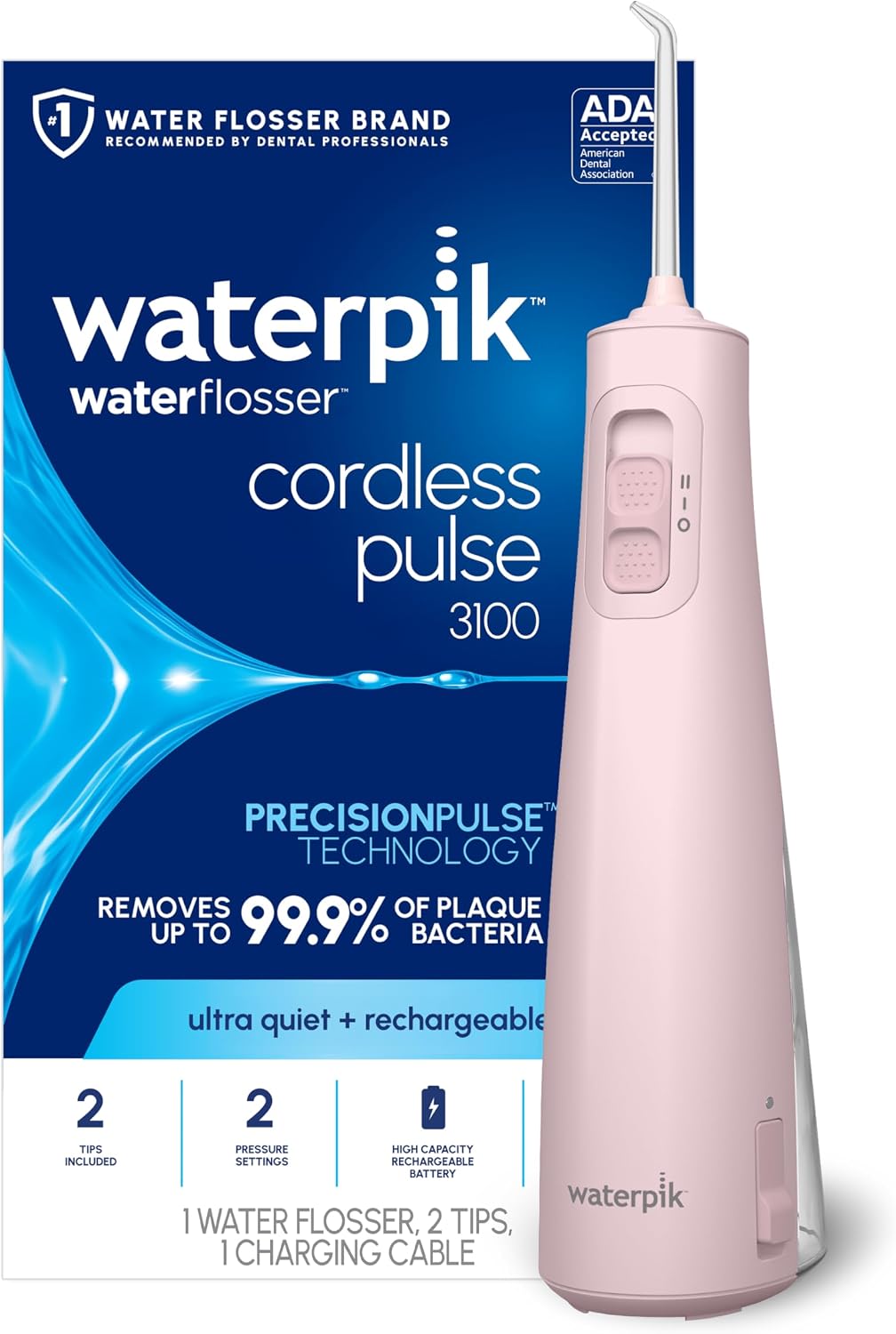 Waterpik Cordless Pulse 3100 Portable Water Flosser, Rechargeable, Pink