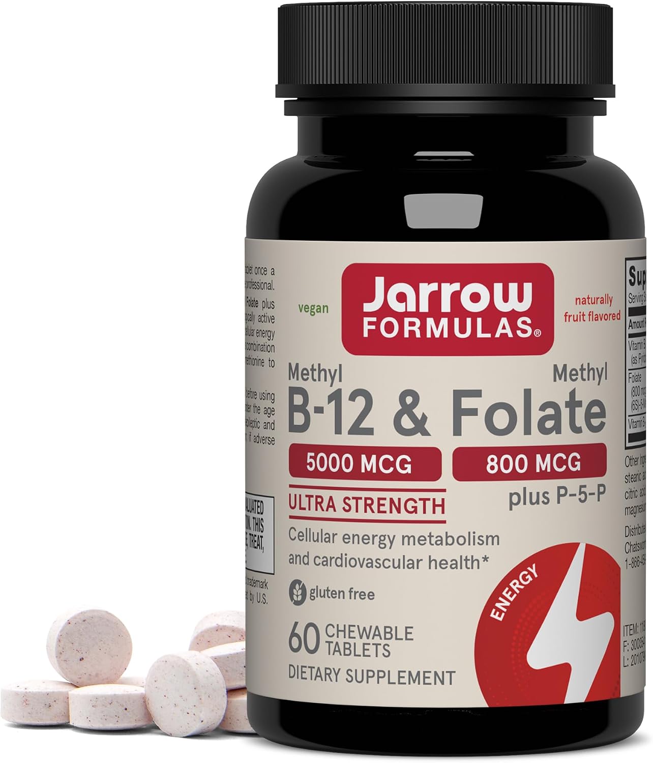 Jarrow Methyl B-12 & Methyl Folate Supplement, 60 Chewable Tablets