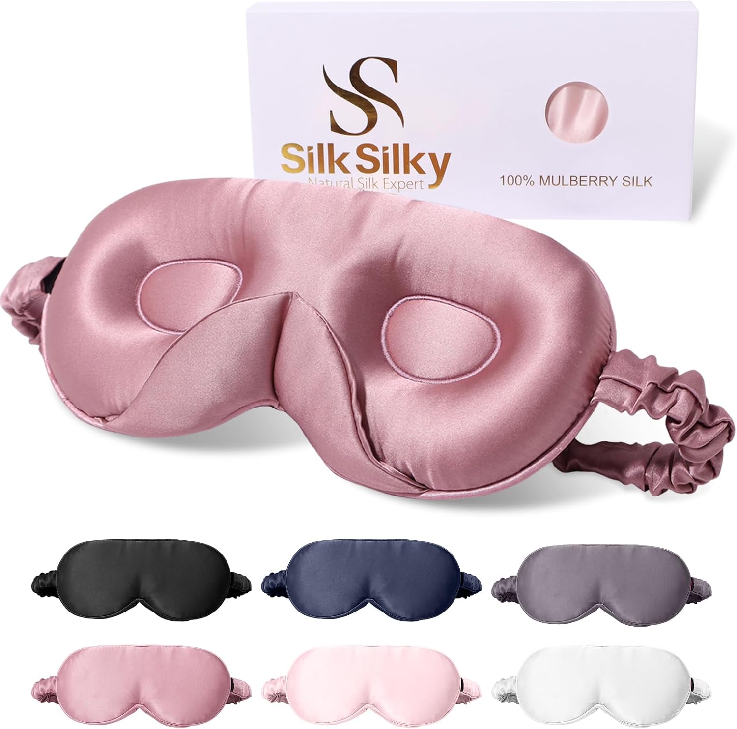 SilkSilky 100% 22 Momme Mulberry Silk Sleep Mask, Pale Mauve