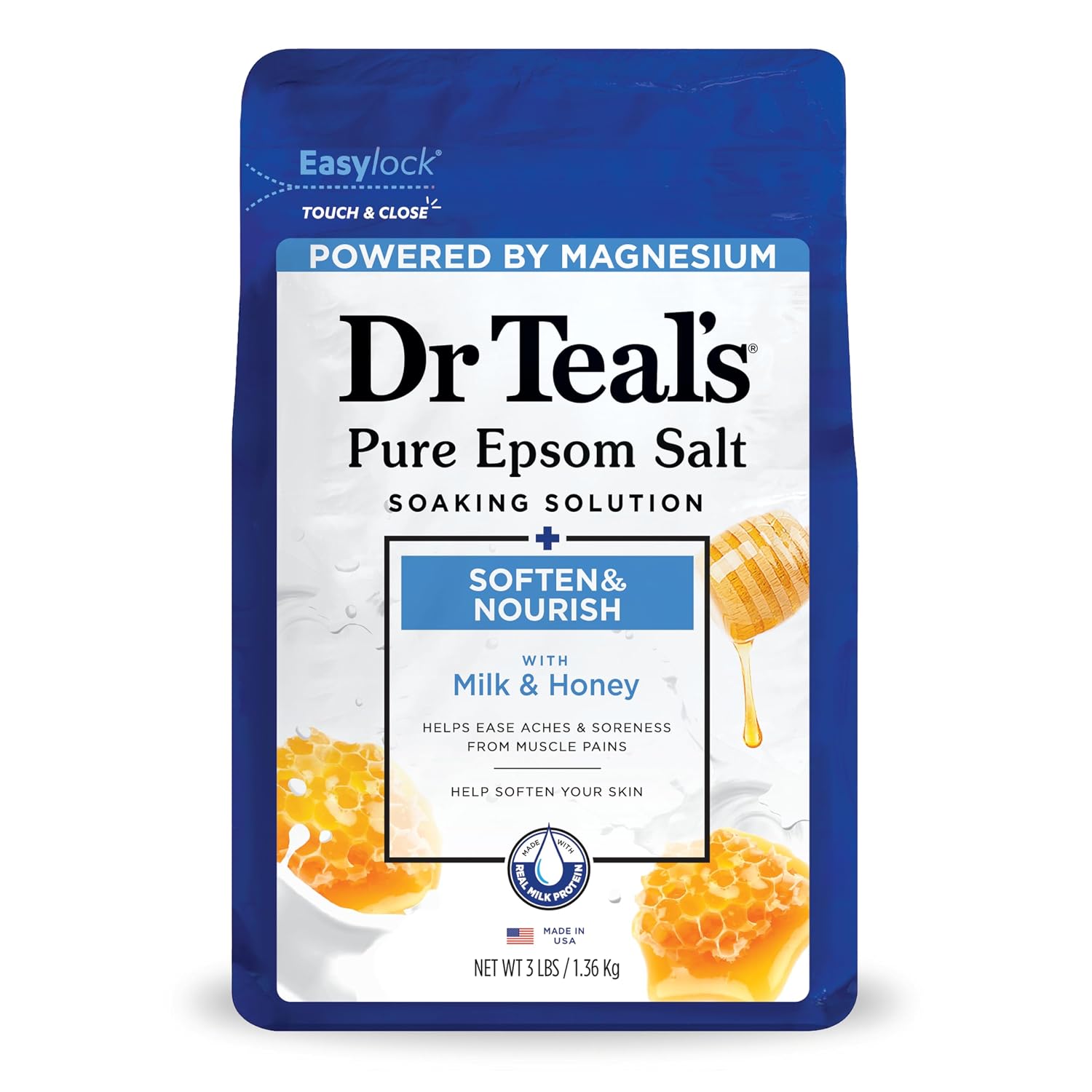 Dr. Teal’s Epsom Salt Soaking Solution, Soften & Nourish with Milk and Honey, 48 Oz